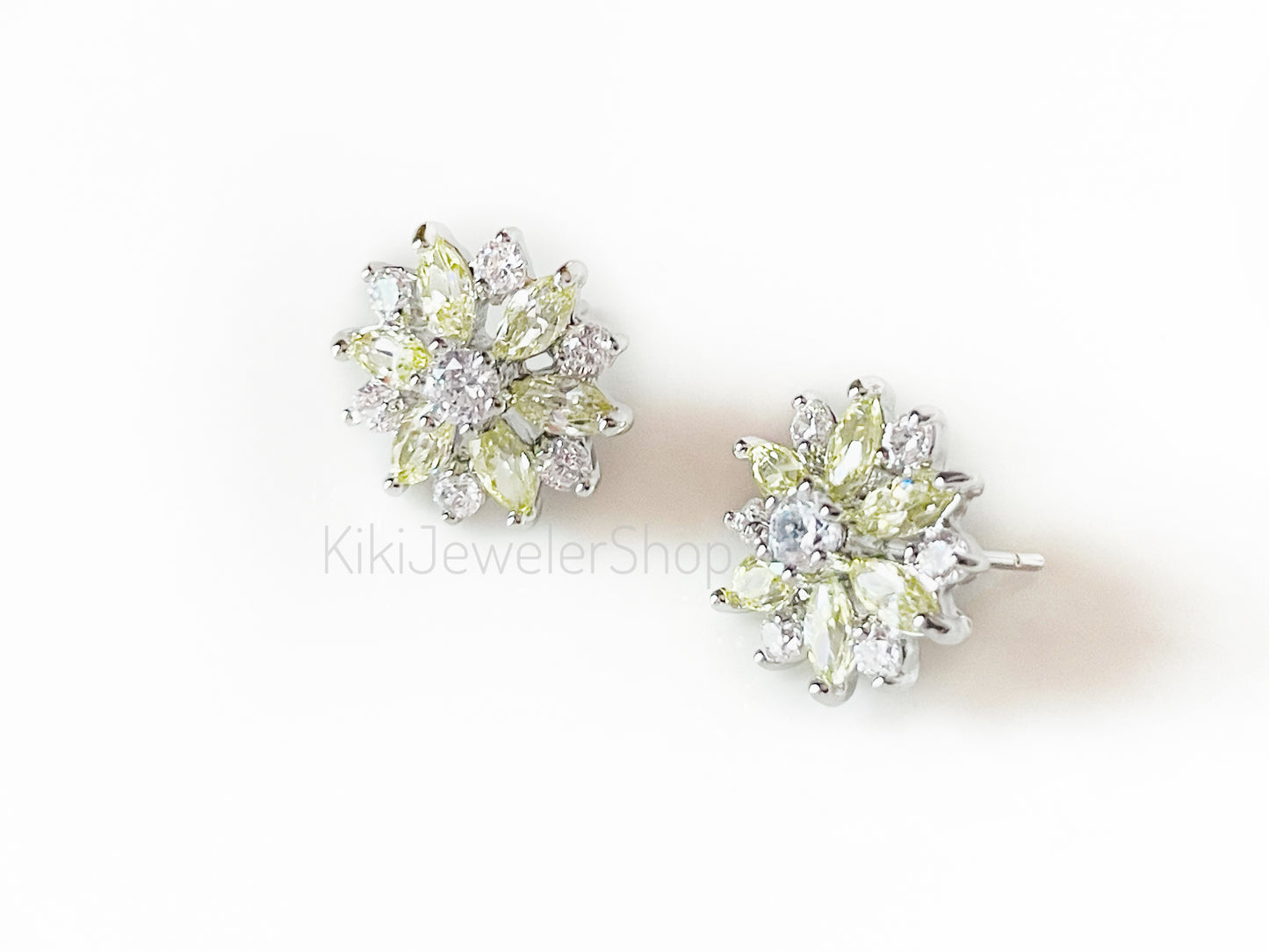 Amethyst White sapphire flower stud earrings, snowflake gemstone studs