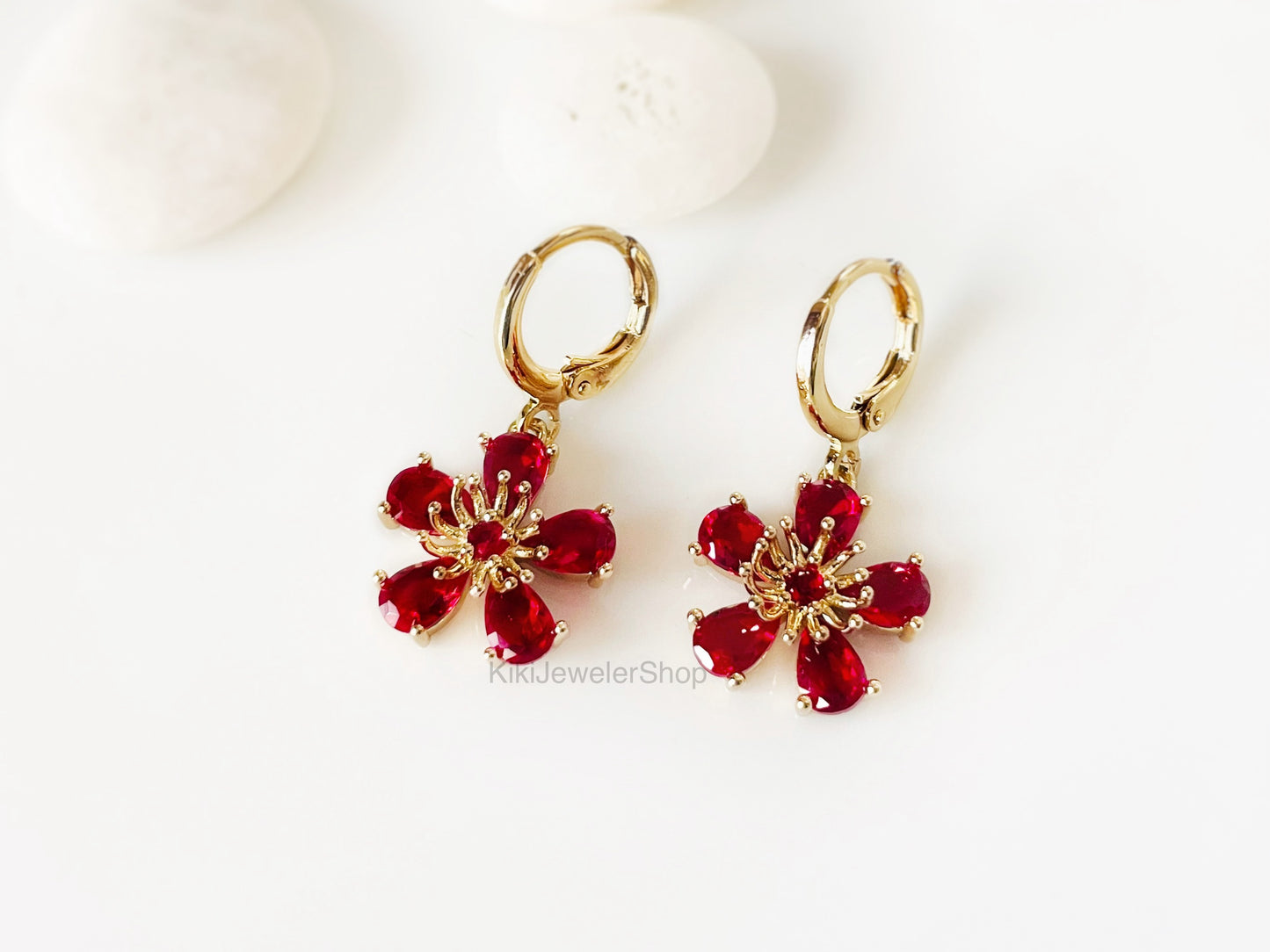 Pink Tourmaline Flower Dangle Earrings