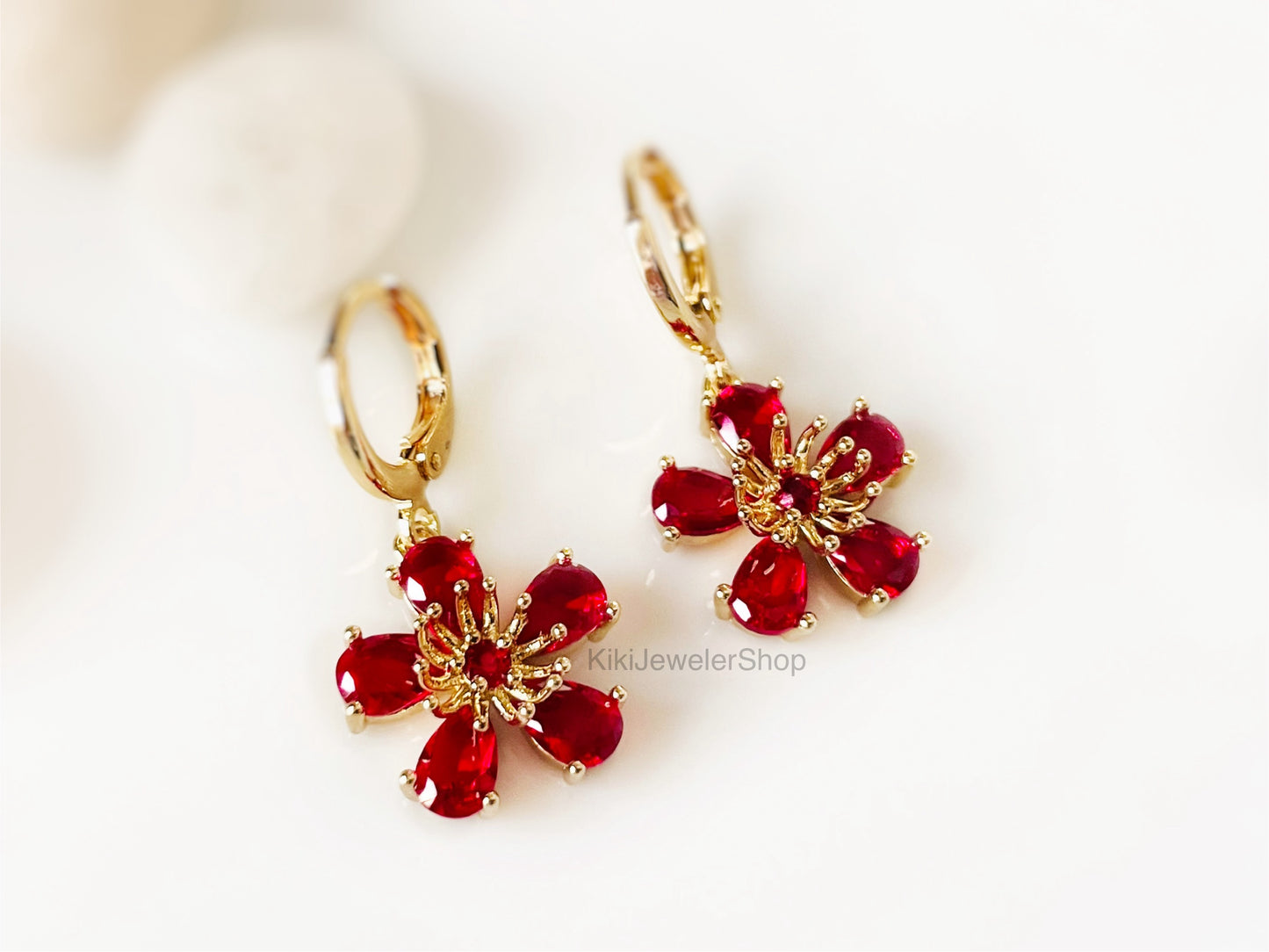 Pink Tourmaline Flower Dangle Earrings