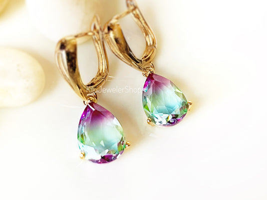 Watermelon tourmaline dangles Gold