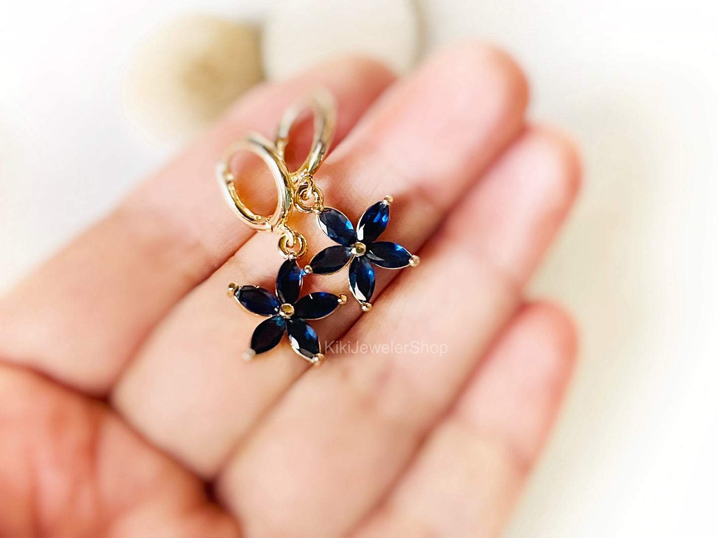 Ruby Flower Dangle Earrings