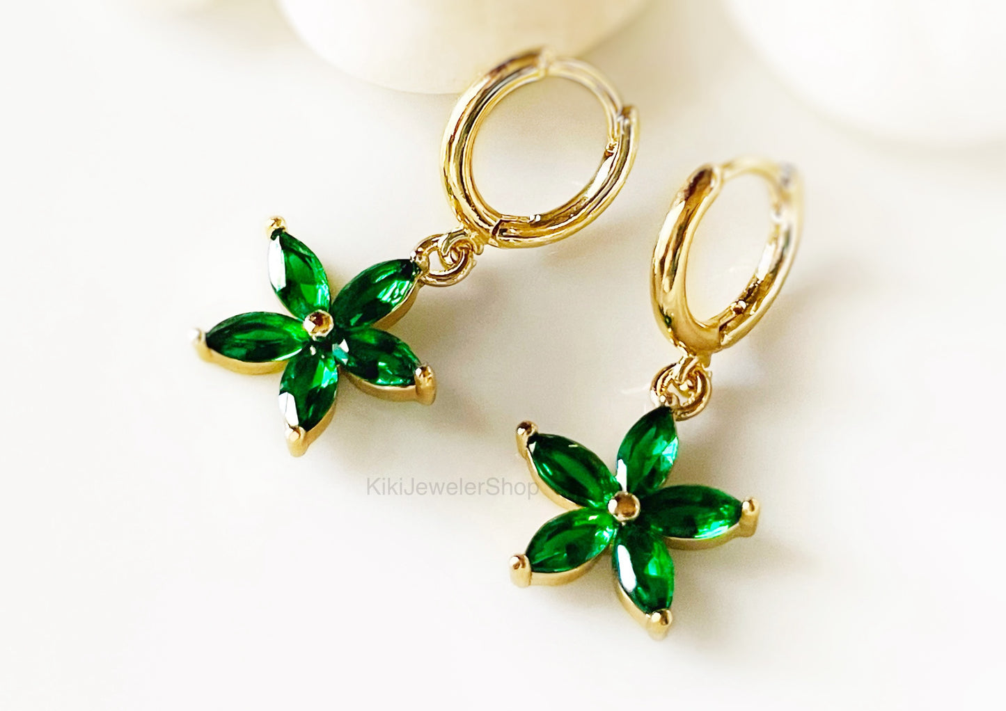 Ruby Flower Dangle Earrings