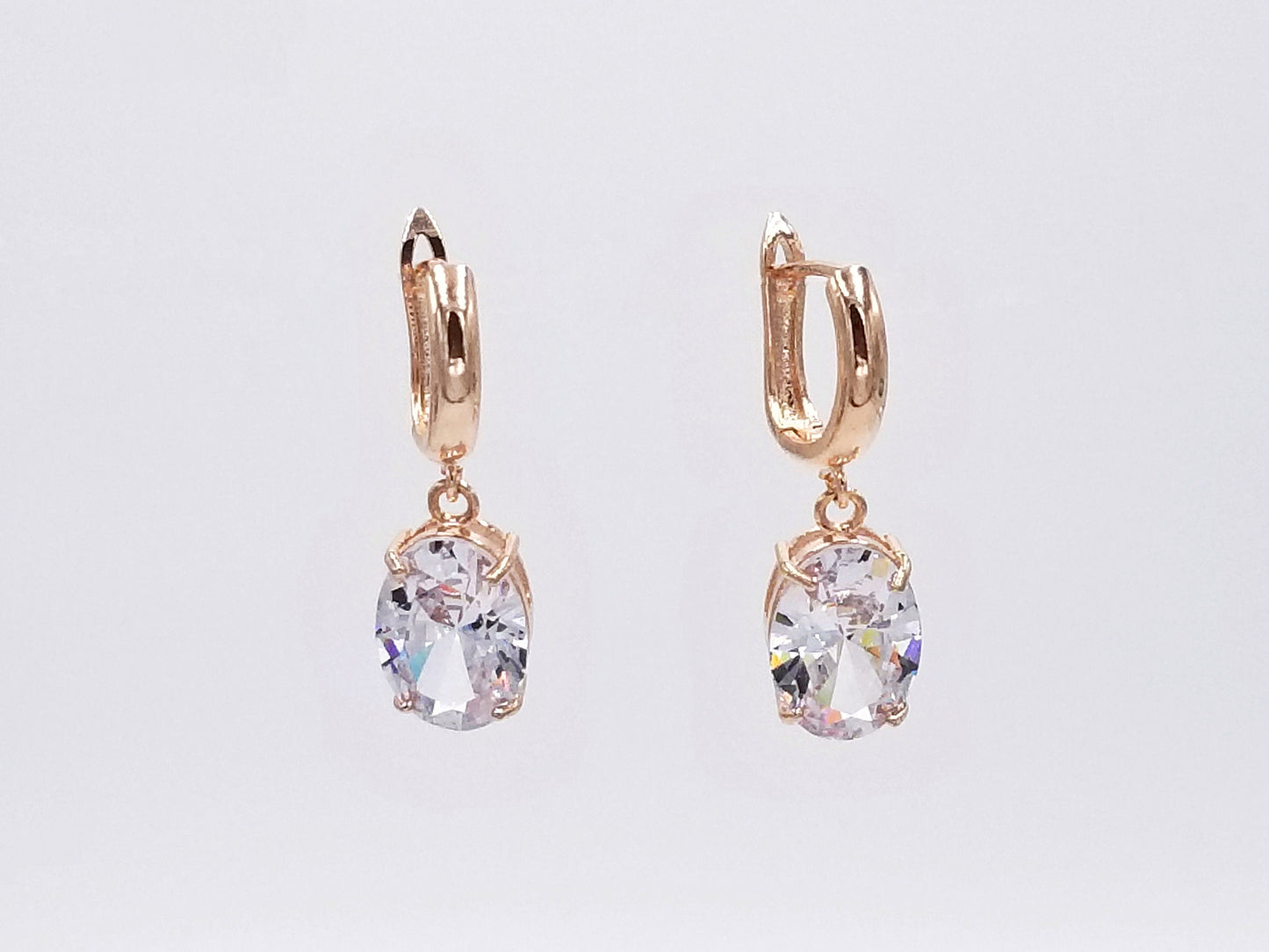 Large cushion cut white sapphire dangling earring in 14K rose gold, gift for her, gift for mom, bridal earrings