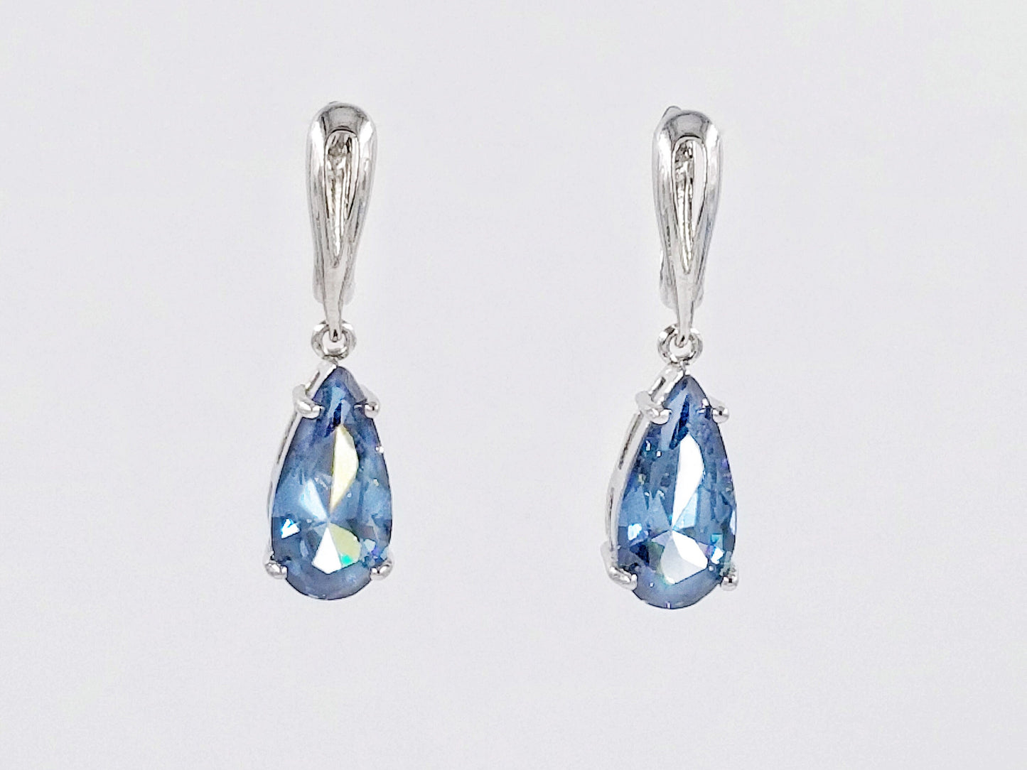 Pear cut London blue topaz dangling earring in 18k WG, gift for her, gift for mom