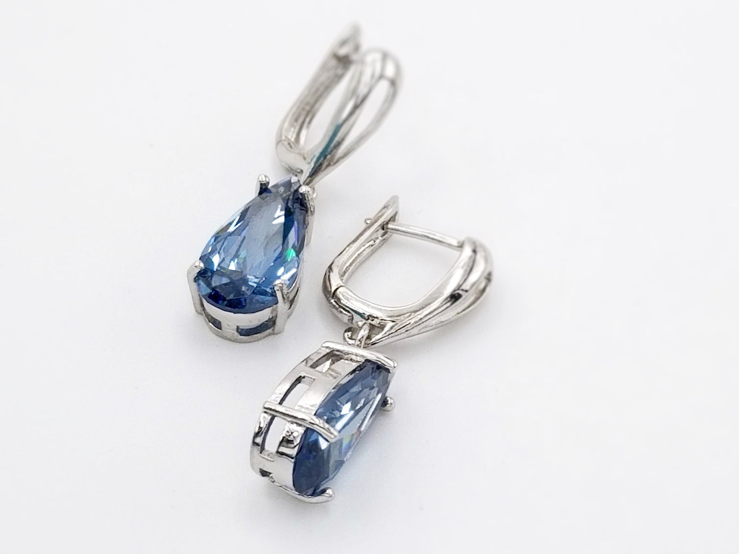 Pear cut London blue topaz dangling earring in 18k WG, gift for her, gift for mom