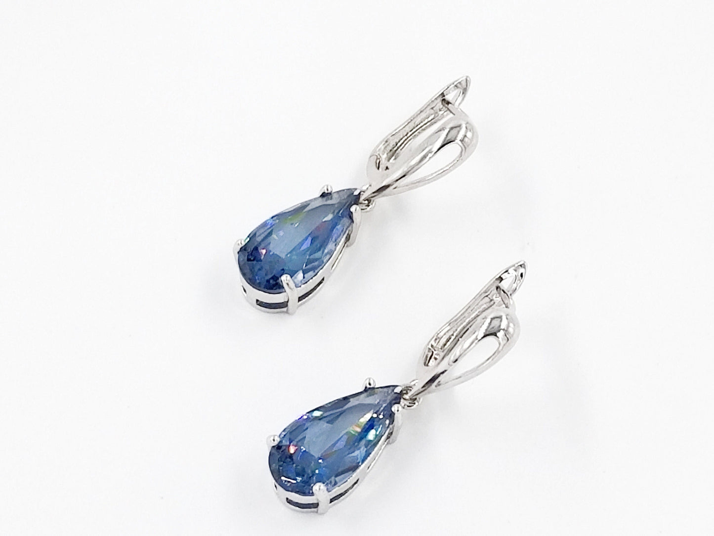 Pear cut London blue topaz dangling earring in 18k WG, gift for her, gift for mom