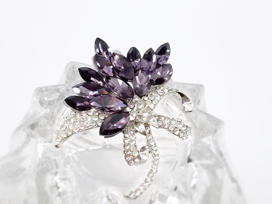 Amethyst crystal floral bouquet brooch in 18k white gold, gift for her, gift for mom