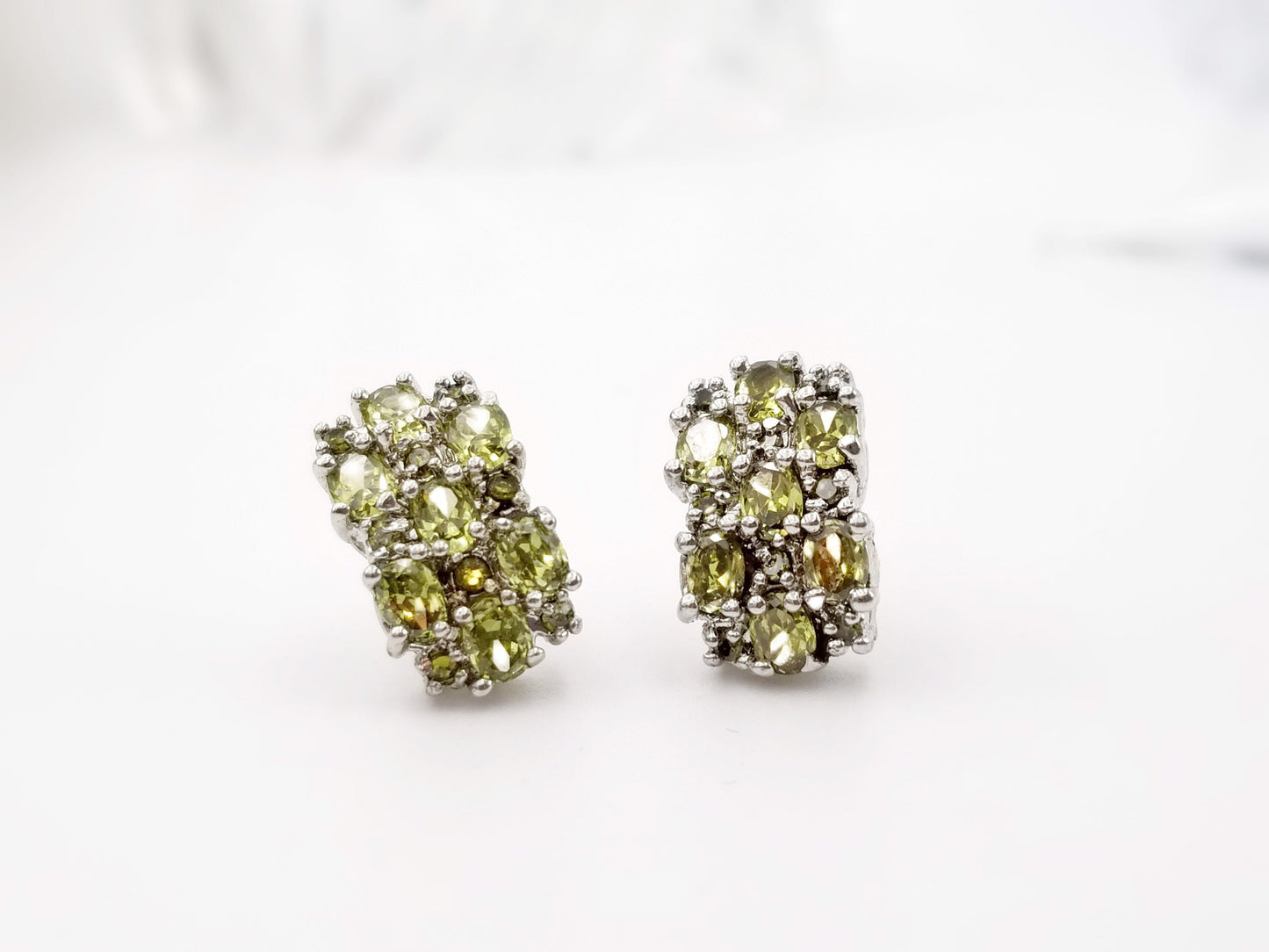 Peridot cluster stud earrings, olive green fancy studs, August birthstone, gift for her, gift for mom