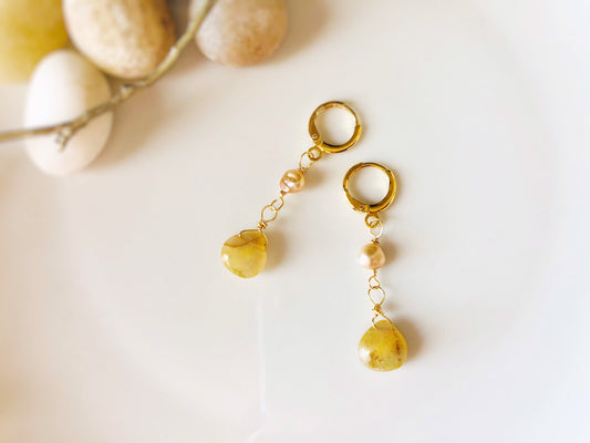 Citrine pearl dangle earrings in 18k gold filled, natural gemstone drop earrings, gift for her, gift for mom