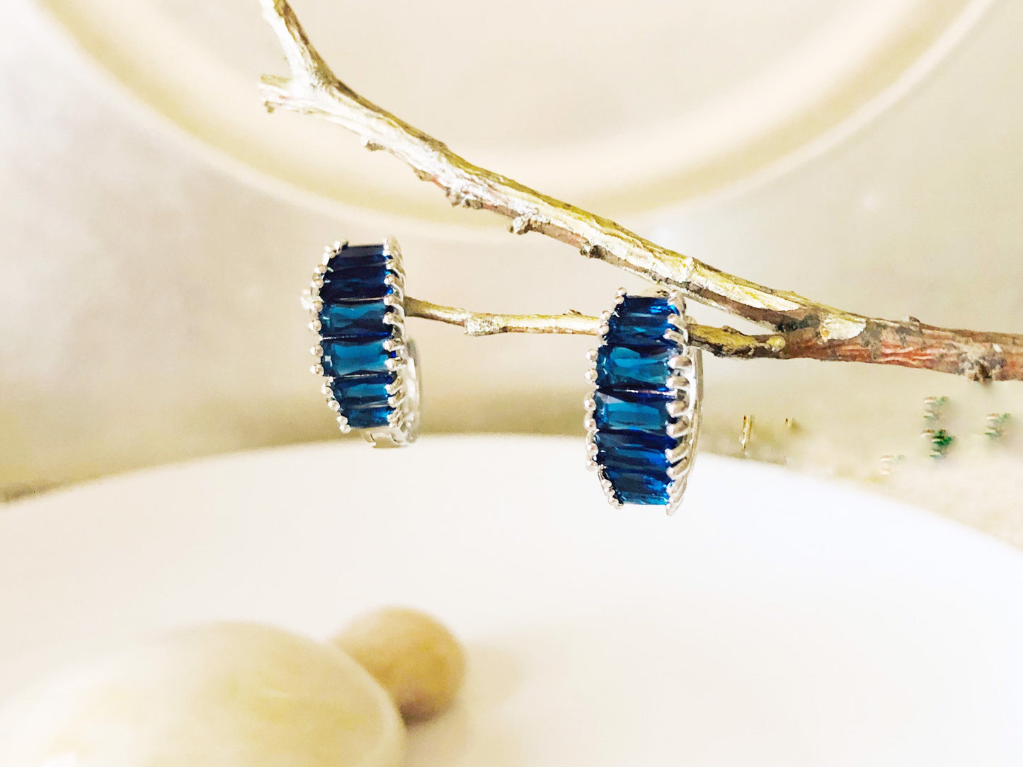 Blue sapphire hoop earrings earrings, dark blue gemstone hoops, septemper birthstone, gift for her, gift for mom