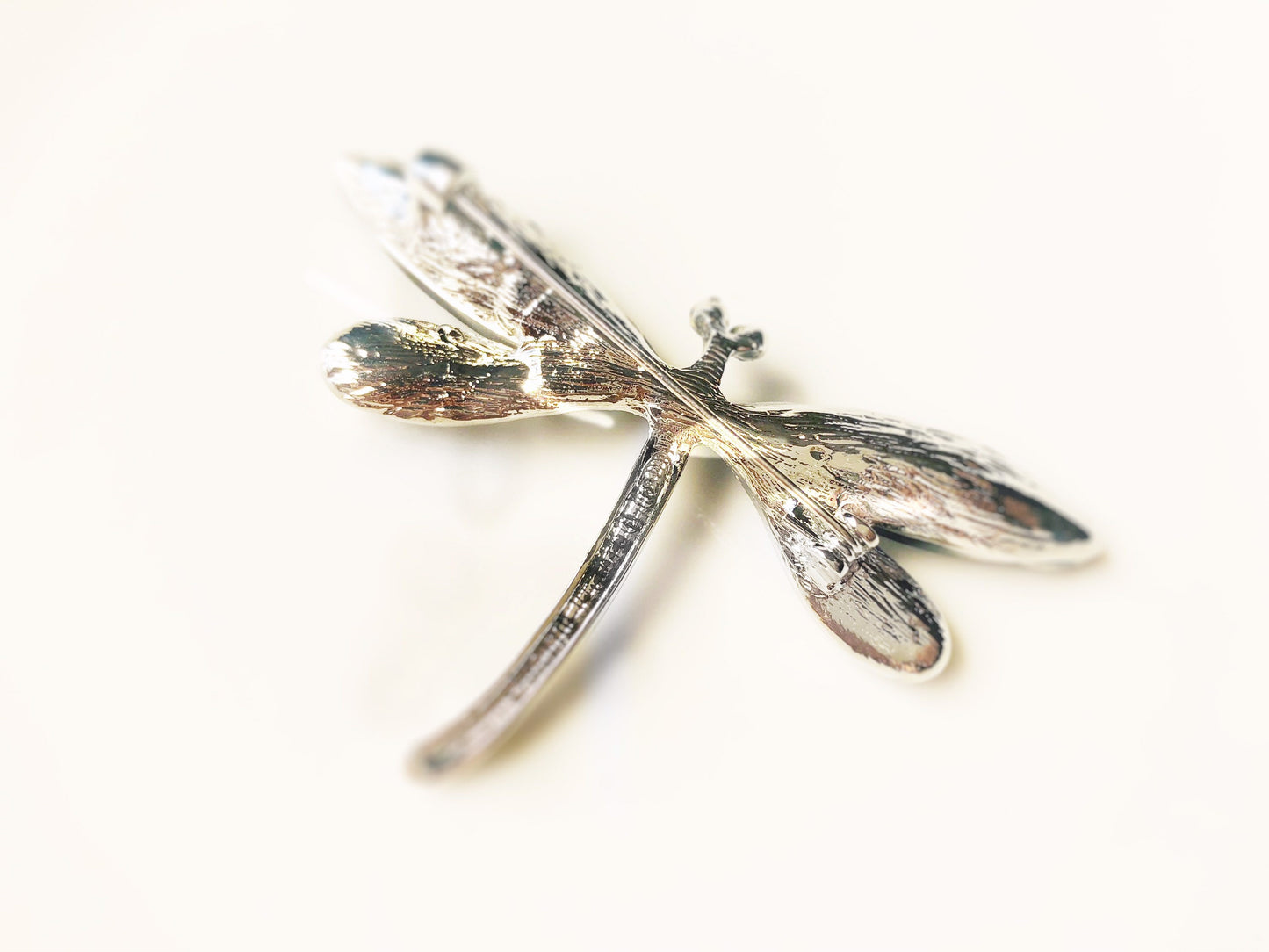 Blue sapphire dragonfly brooch, large dragonfly crystal brooch pin in 18K white gold, gift for mom, gift for her