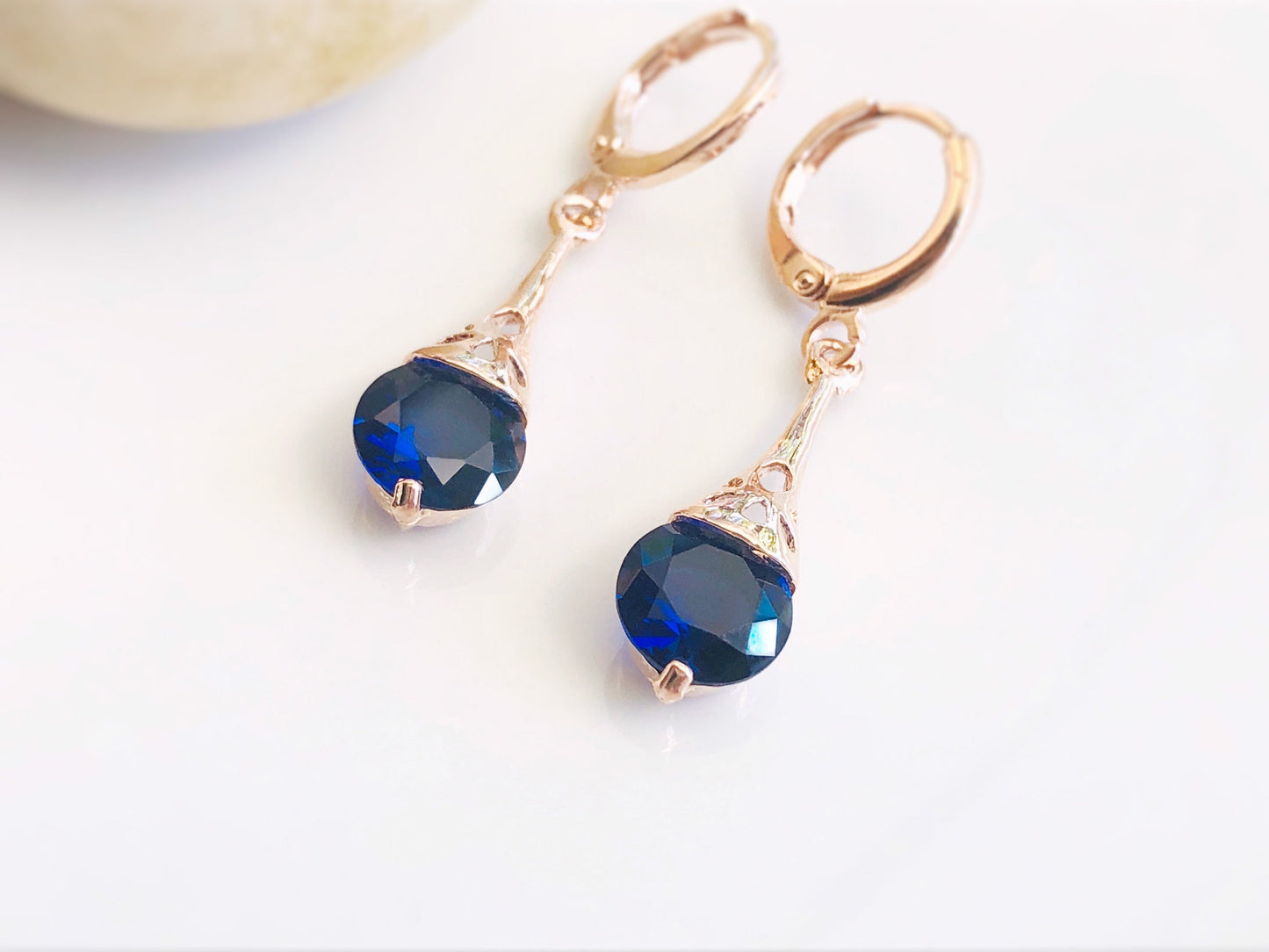 Sapphire filigree dangle earrings, dark blue gemstone earrings, gift for her, gift for daughter, September birthstone