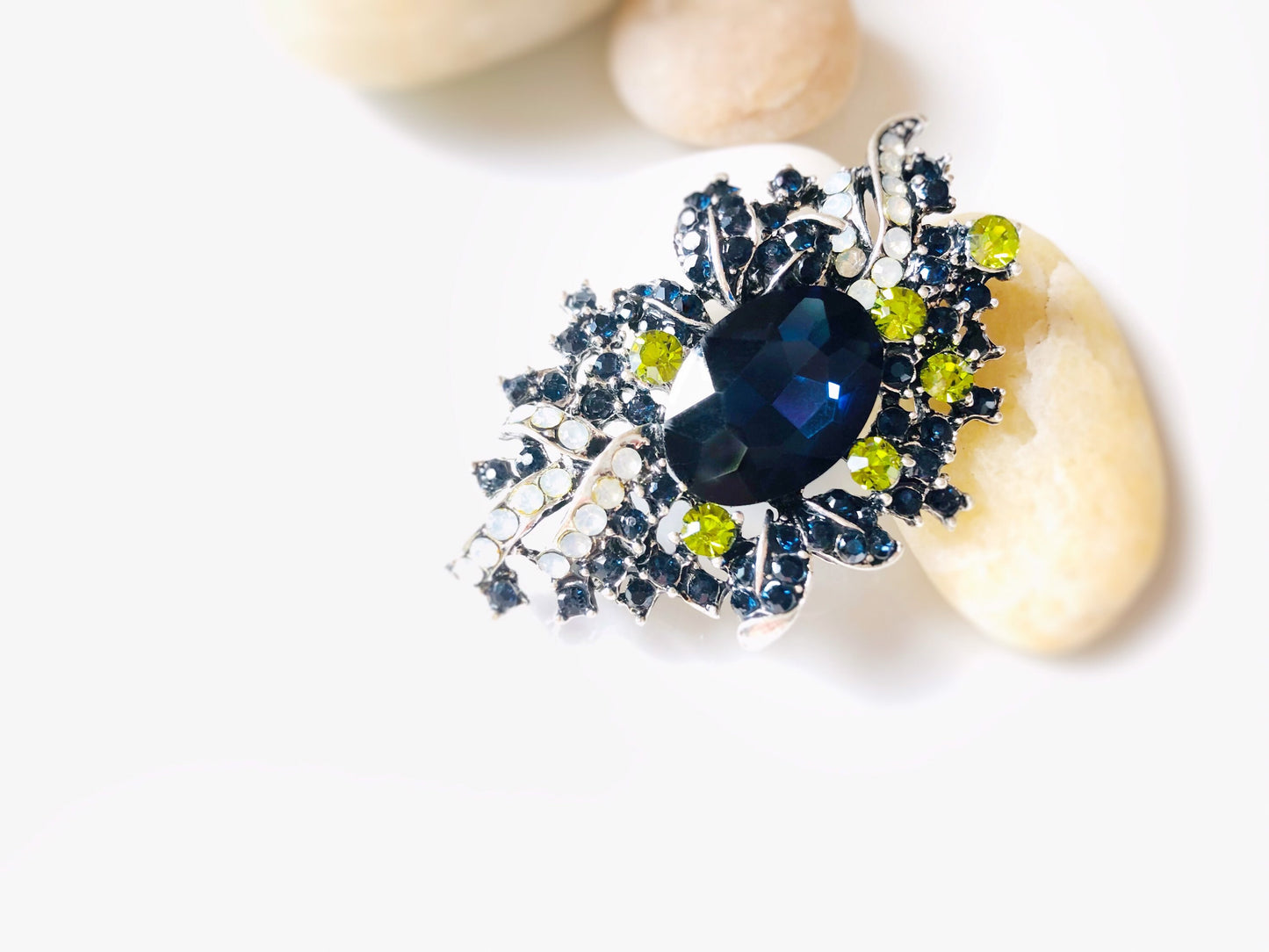 Sapphire crystal brooch pin antique silver, blue green multicolored crystal bouquet brooch, gift for her, gift for mom