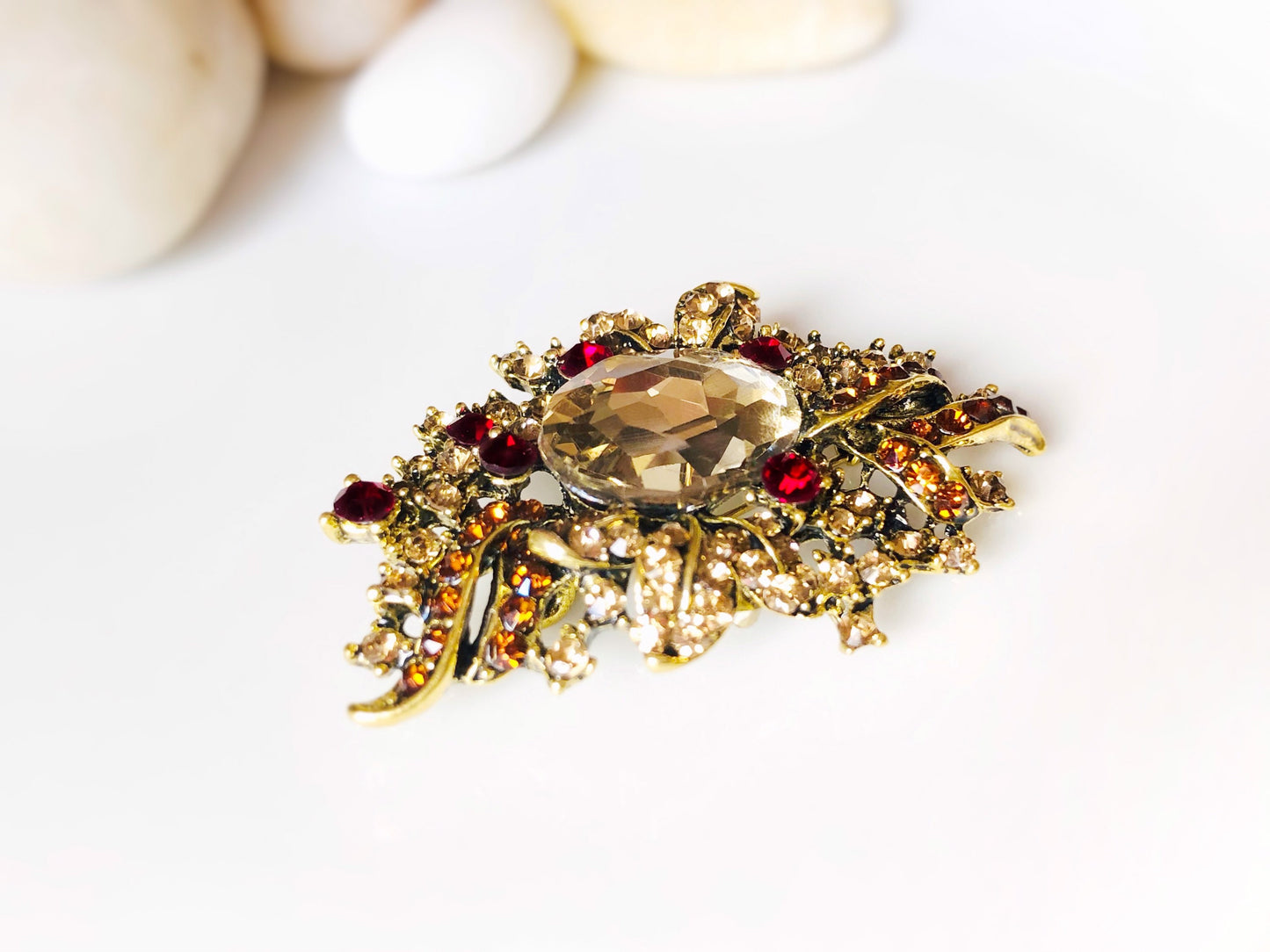 Antique gold topaz crystal brooch pin, multi color crystal bouquet brooch, gift for her, gift for mom