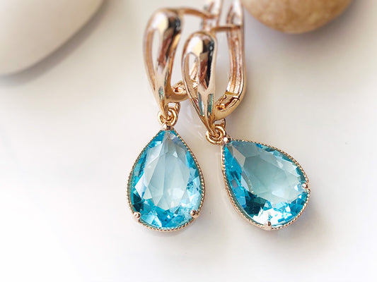 Aquamarine dangle earrings, large teardrop light blue gemstone earrings, gift for  mom, gift for her March birthstones, bridesmaids earrings