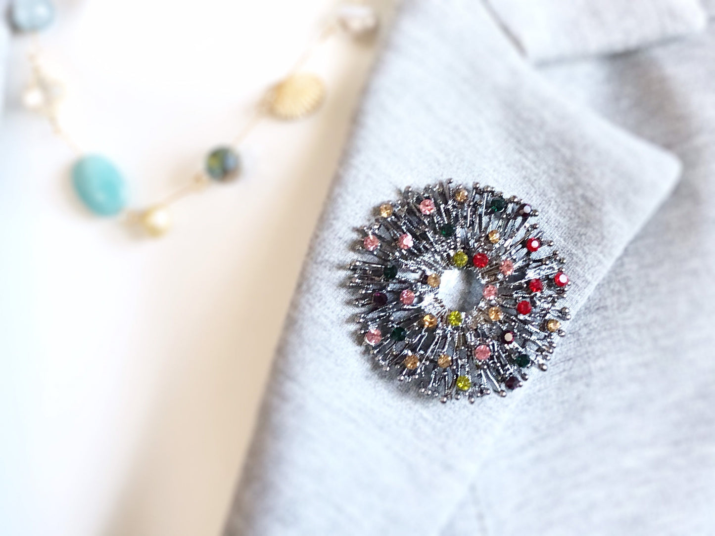 Multicolor crystal brooch, black gold crystal statement brooch, gift for her, gift for mom