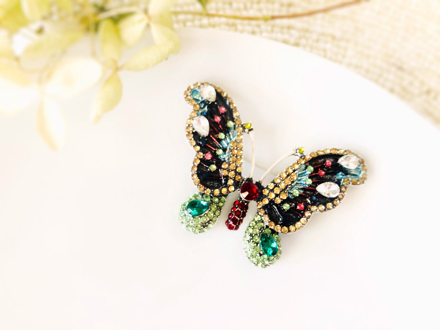 Multicolored butterfly crystal brooch, purple butterfly gold brooch, gift for her, gift for mom