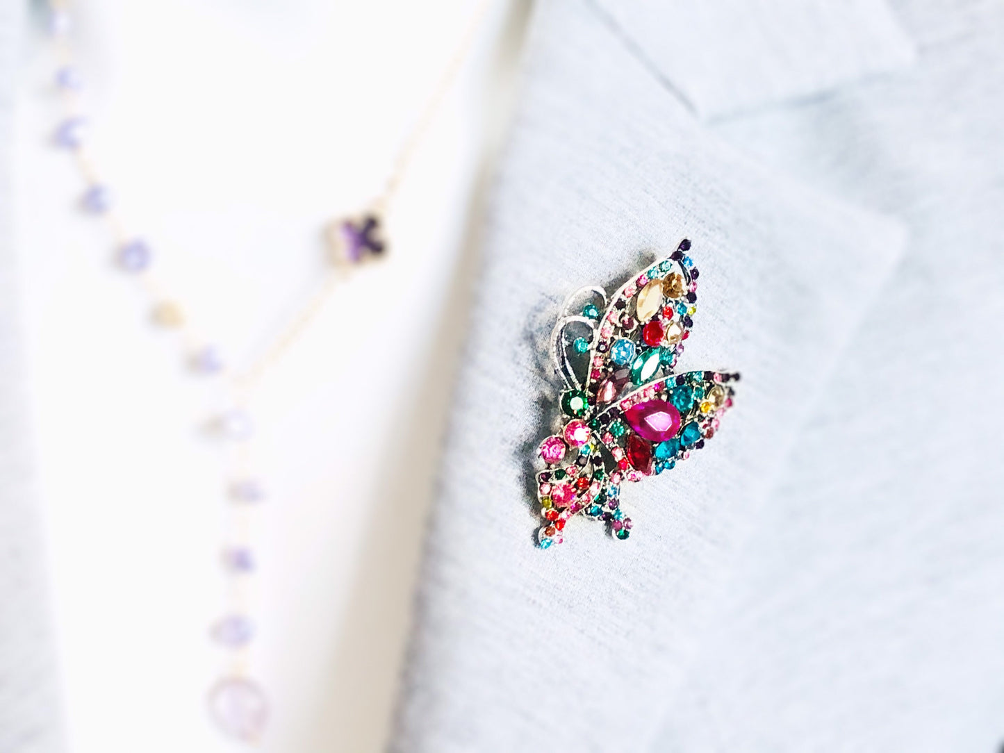 Multicolored butterfly crystal brooch pendant in antique silver, rainbow crystal brooch pendant crystal, gift for her, gift for mom