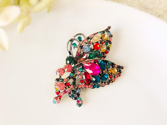 Multicolored butterfly crystal brooch pendant in antique silver, rainbow crystal brooch pendant crystal, gift for her, gift for mom