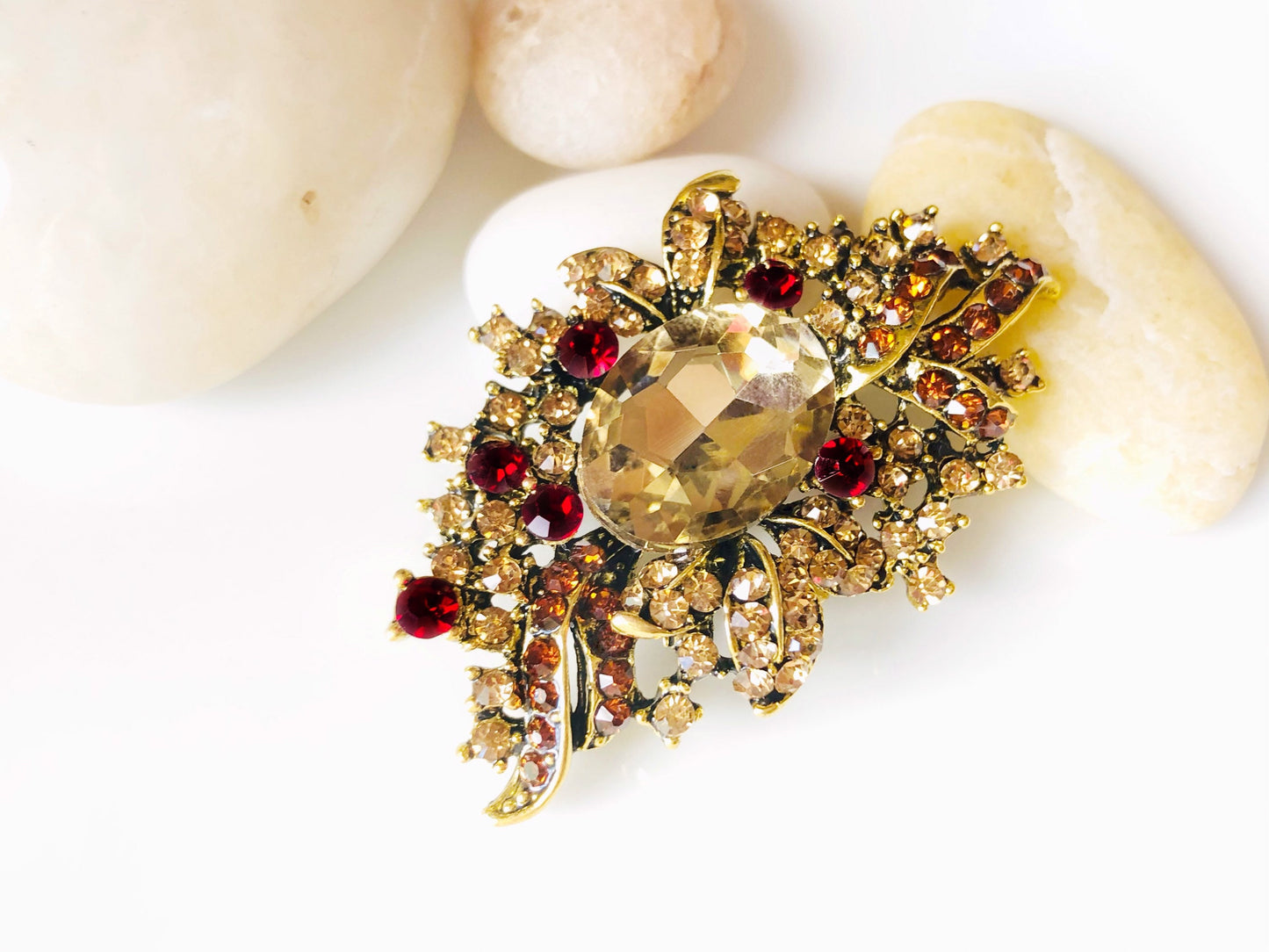 Antique gold topaz crystal brooch pin, multi color crystal bouquet brooch, gift for her, gift for mom