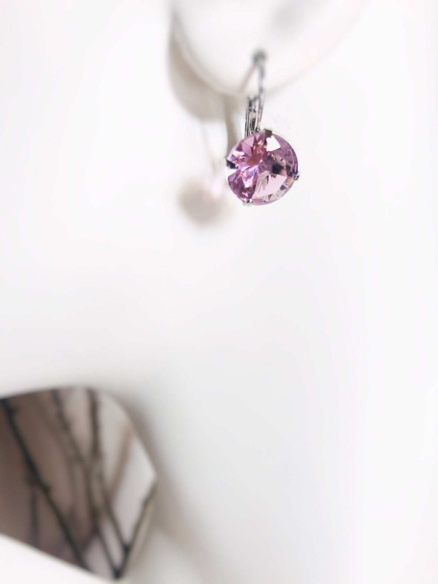 Pink sapphire solitaire lever back earrings, gift for mom, October birthstone earrings