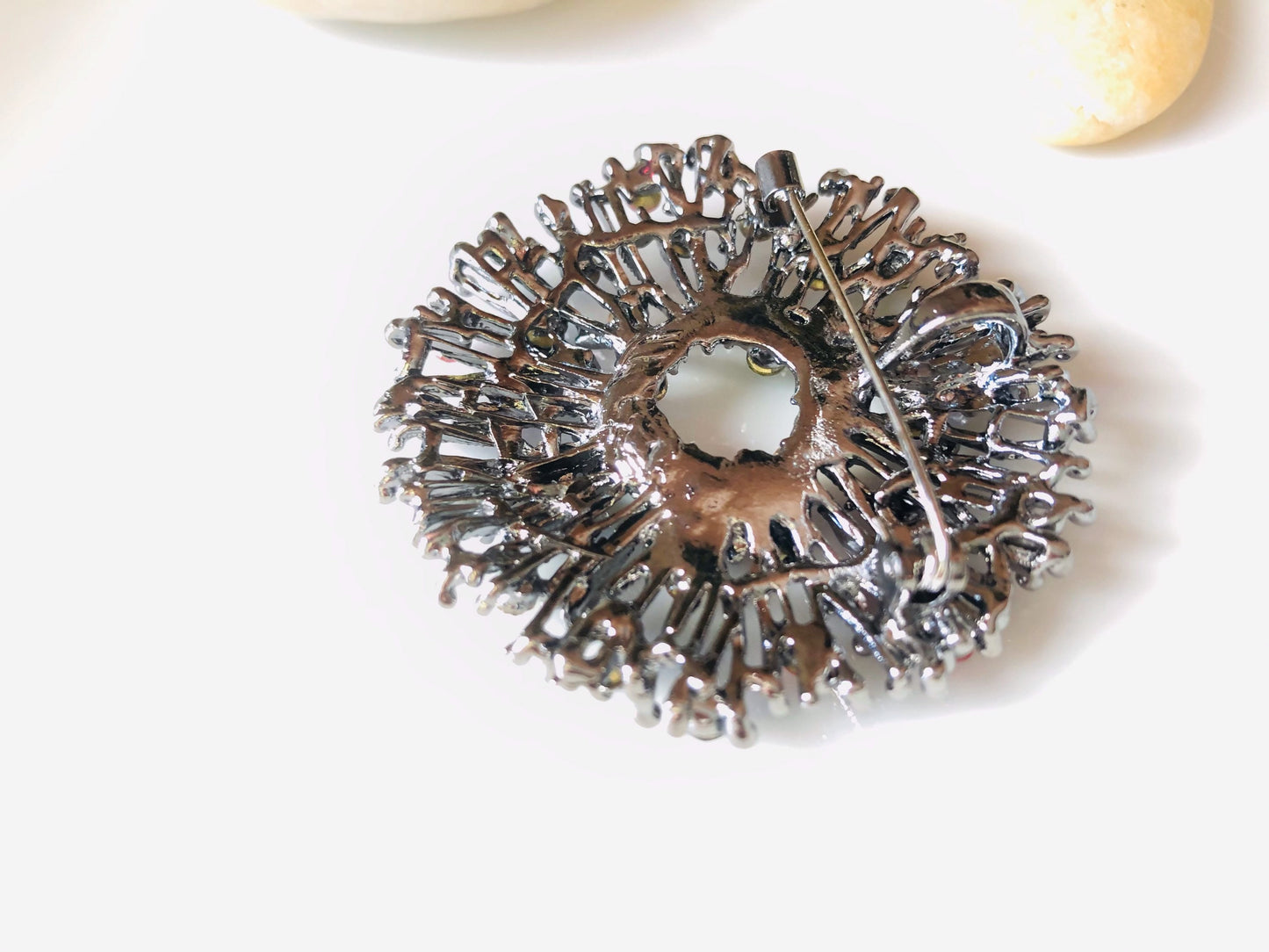 Multicolor crystal brooch, black gold crystal statement brooch, gift for her, gift for mom