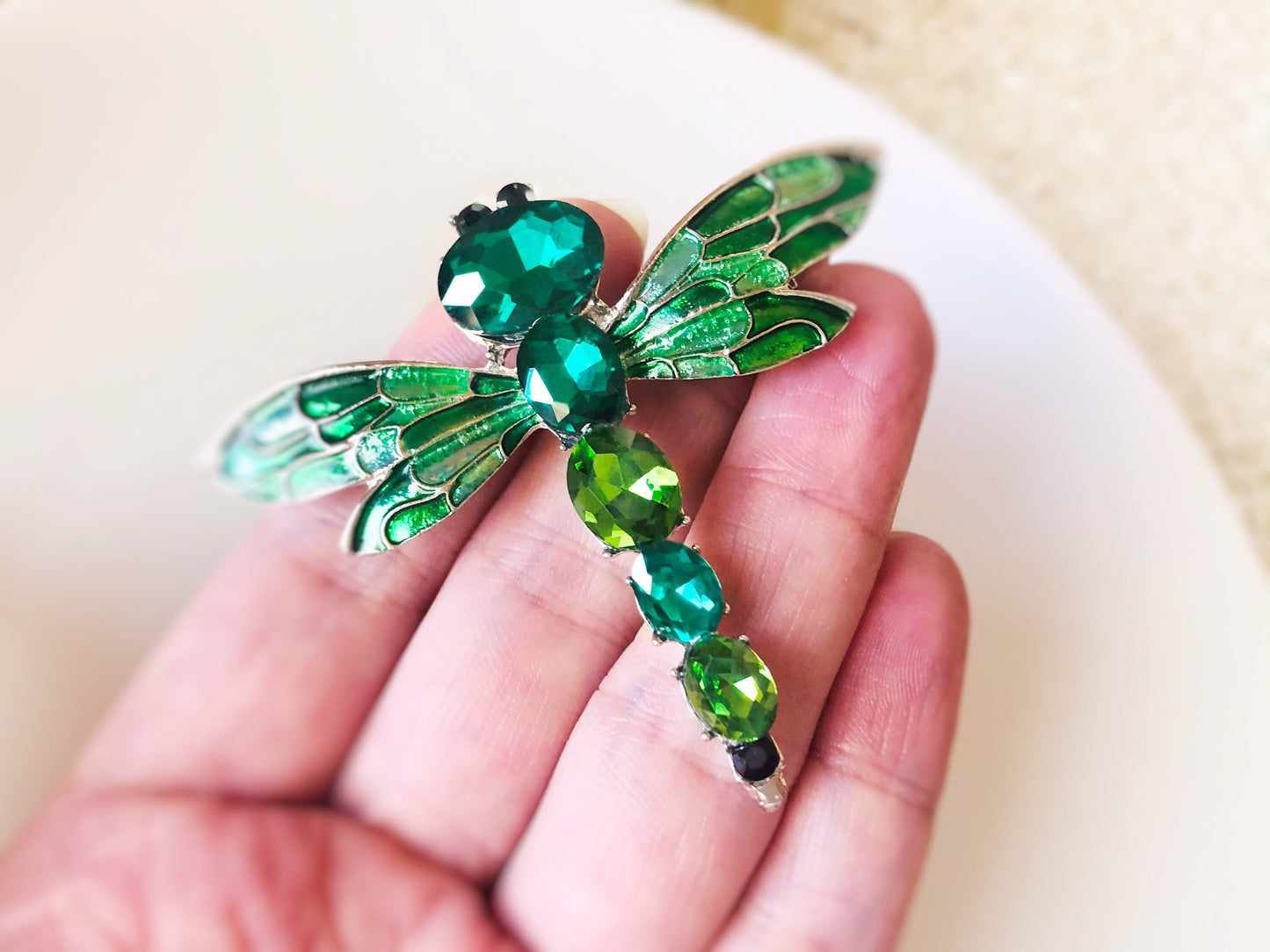 Green blue dragonfly brooch pin, Fancy crystal crystal enameled dragonfly brooch, statement brooch, gift for her, gift for mother