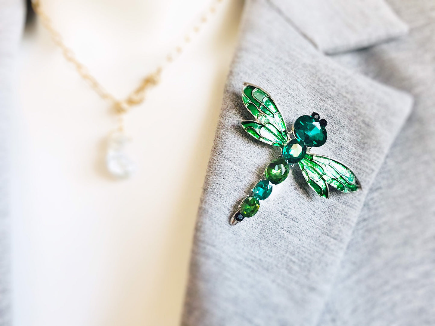 Green dragonfly crystal brooch pin, crystal enameled dragonfly brooch, animal statement brooch, gift for her, gift for mother
