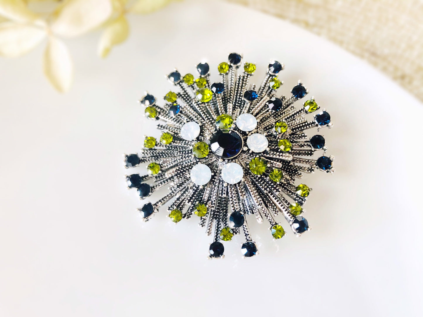 black crystal starburst  brooch pin gold, black statement large pendant, gift for mom, gift for her