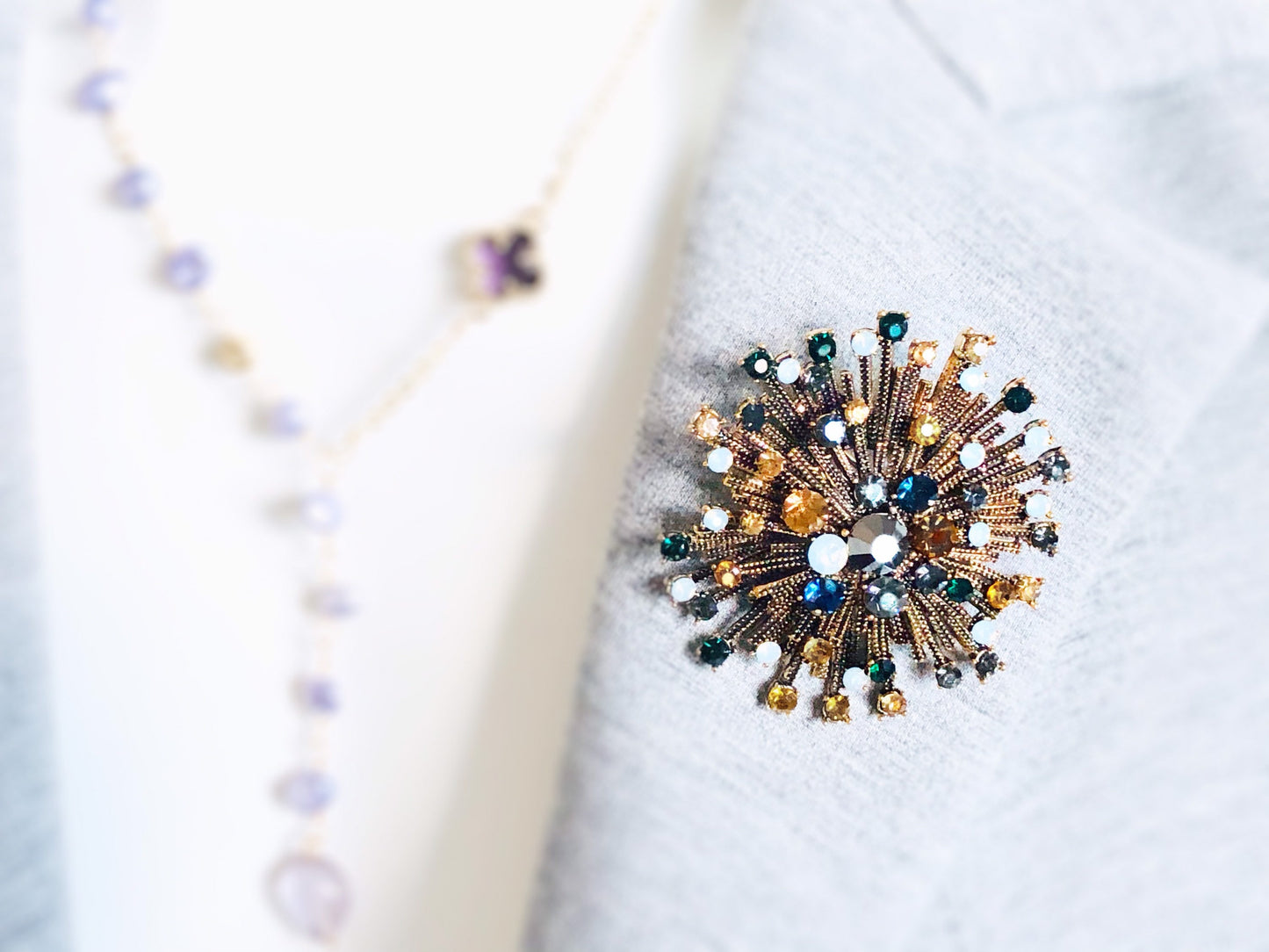 Rainbow crystal starburst  brooch pin, multicolored crystal statement pendant, gift for mom, gift for her
