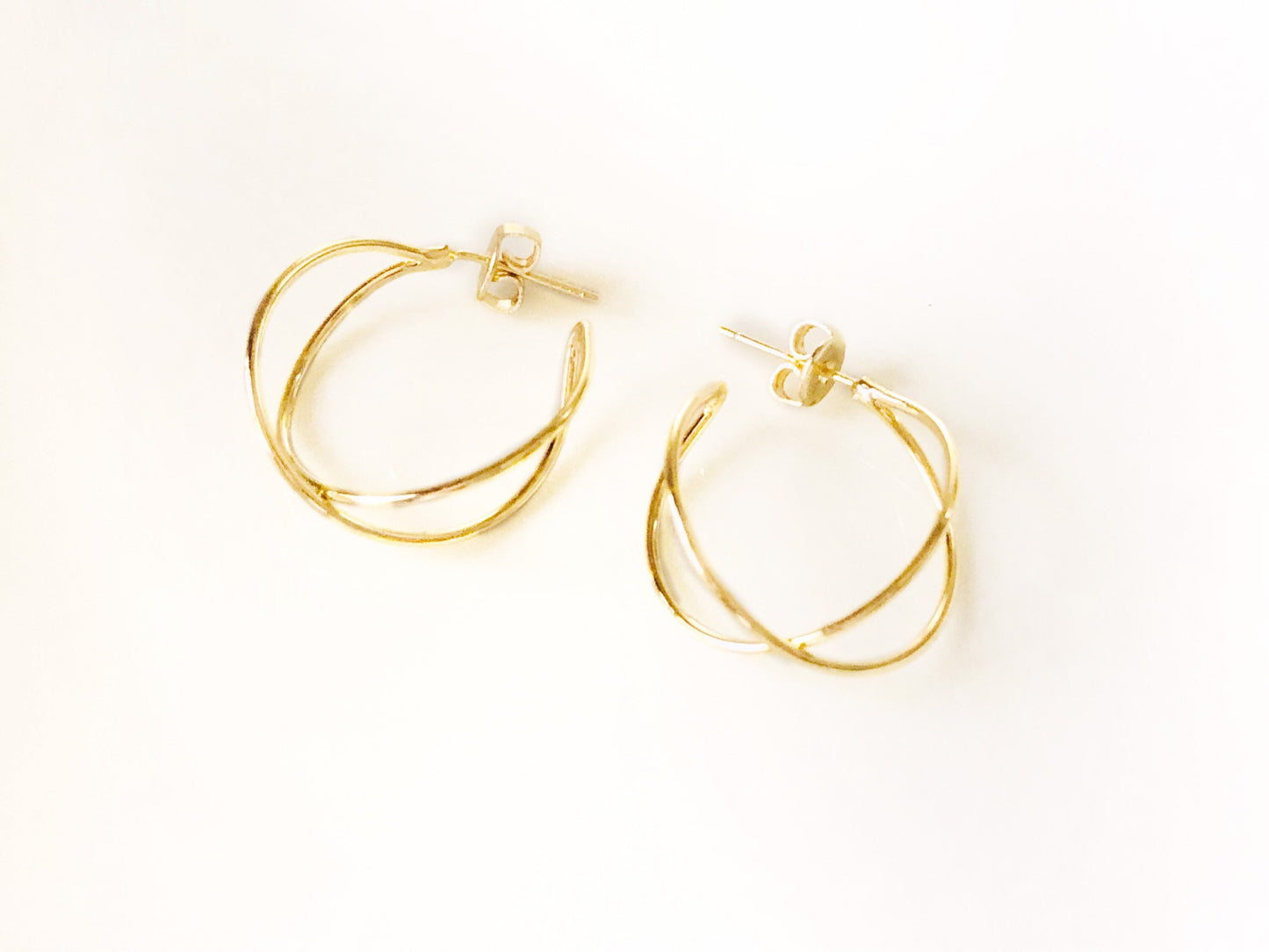 Crisscross double hoop gold filled earrings, simple gold hoops, gift for her