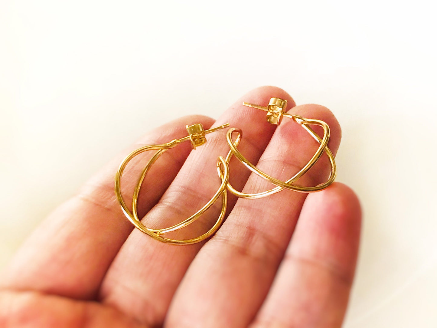 Crisscross double hoop gold filled earrings, simple gold hoops, gift for her