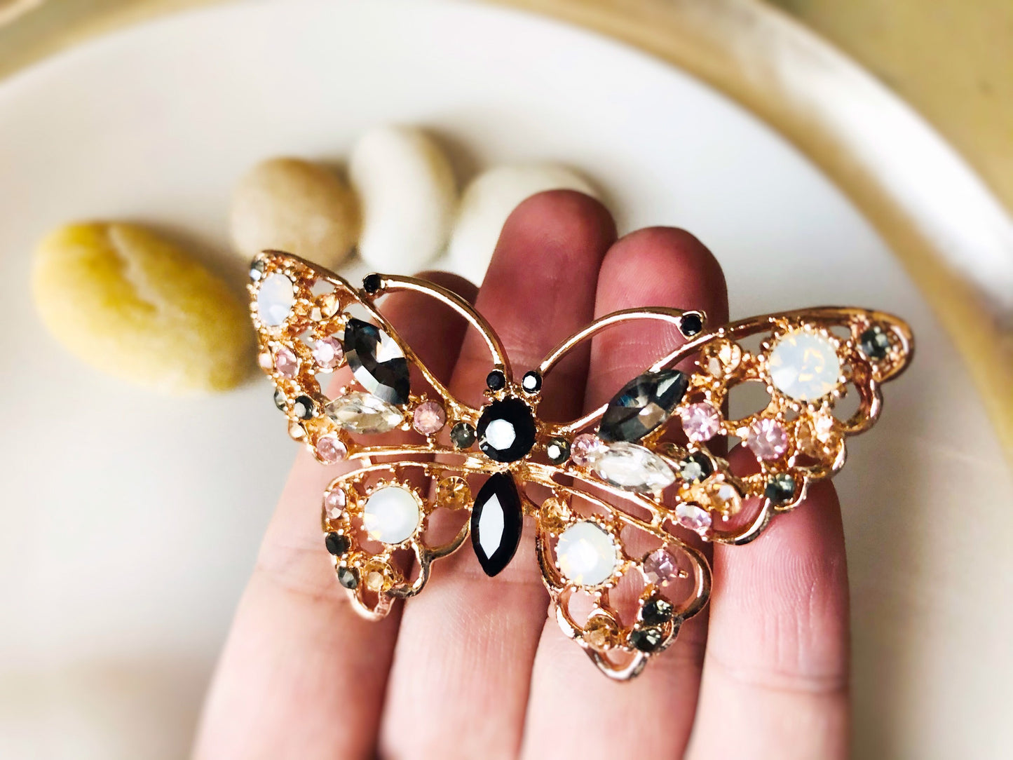 Multicolor crystal butterfly brooch pin rose gold, large butterfly crystal statement brooch, gift for her, gift for mom