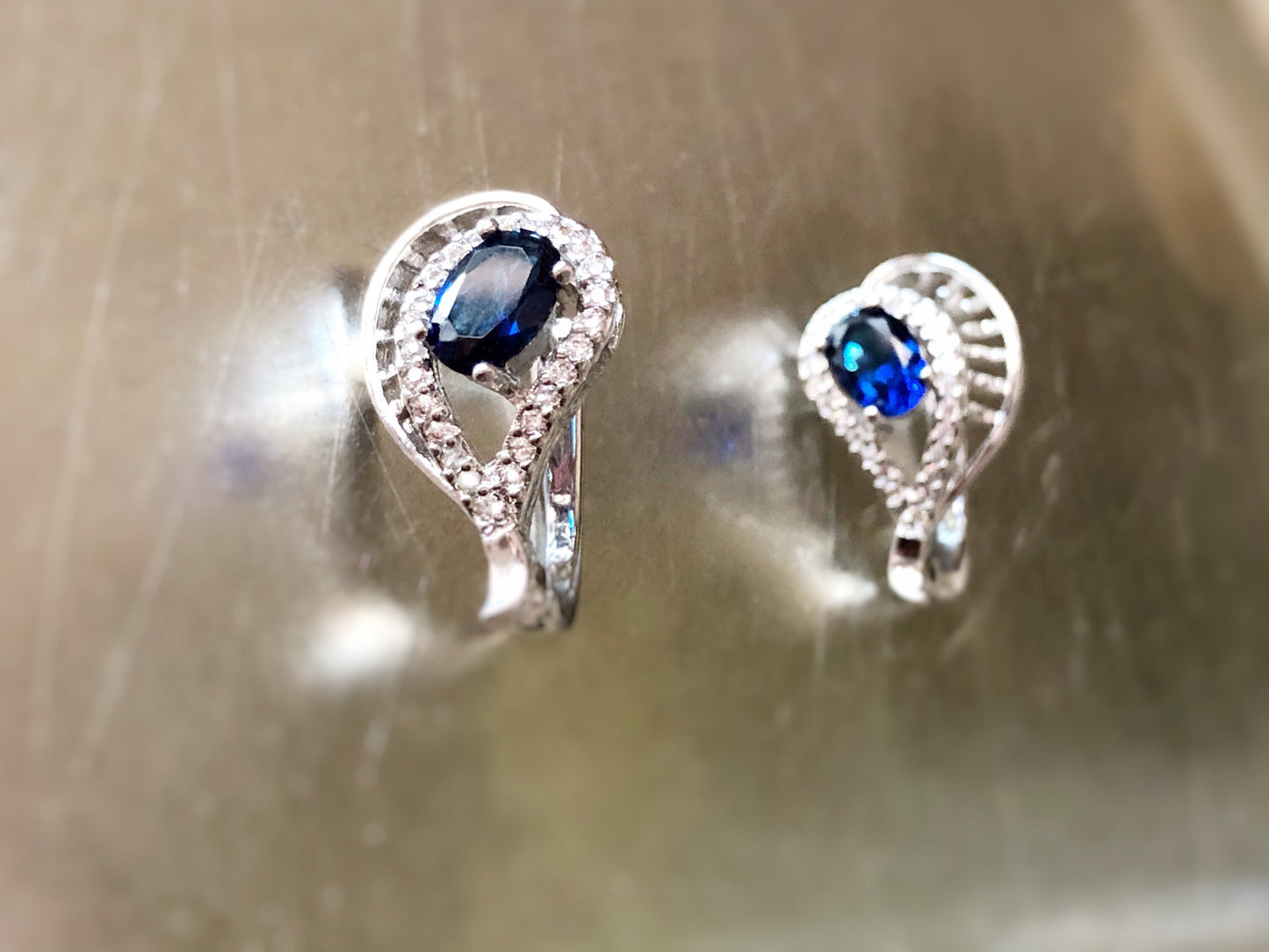 Sapphire halo leverback stud earrings, statement navy blue gemstone earrings, gift for her, gift for mom, sept birthstone