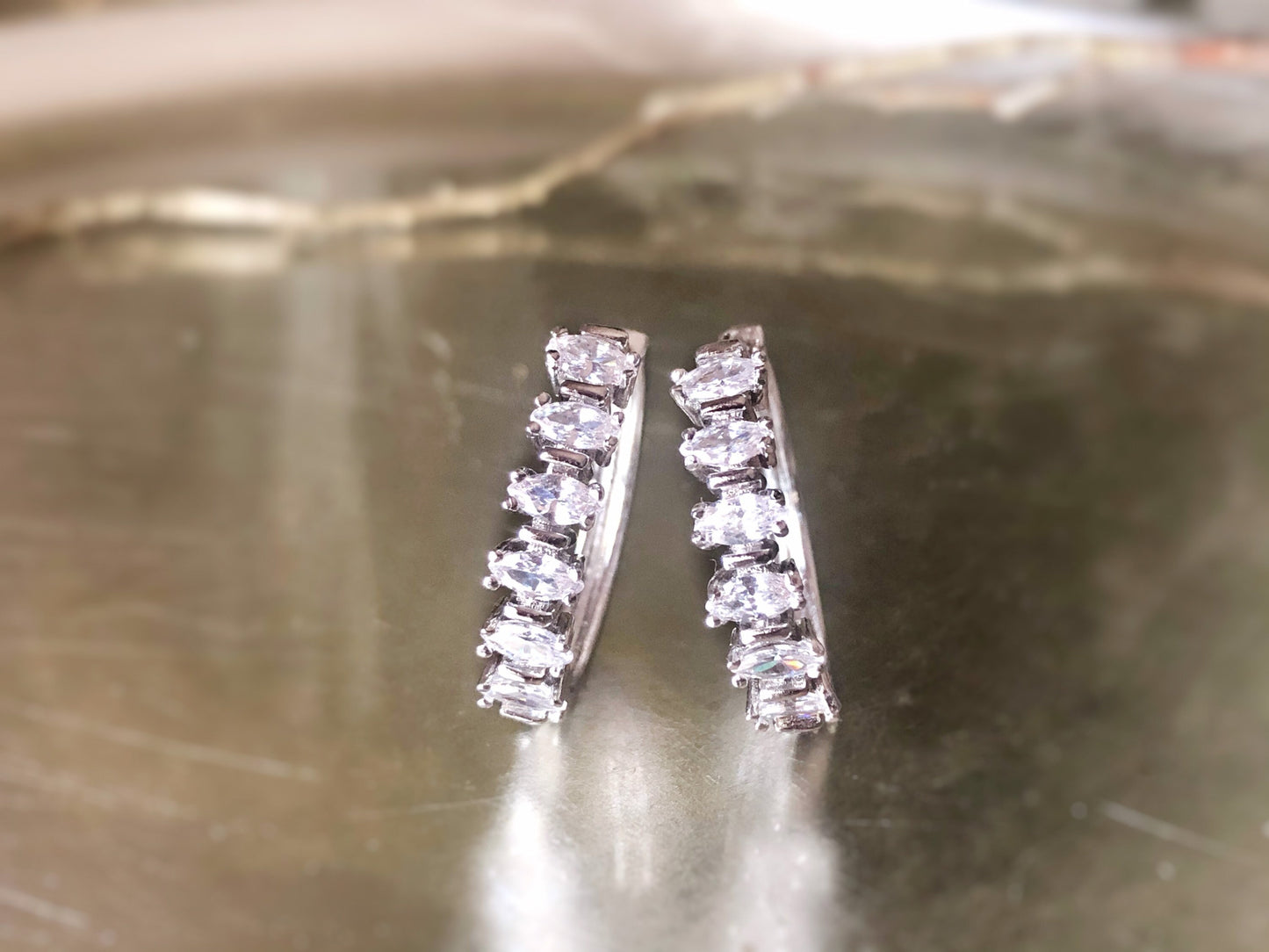 Marquis white sapphire 25mm hoop earrings in 18K rose gold, gift for her, gift for mom