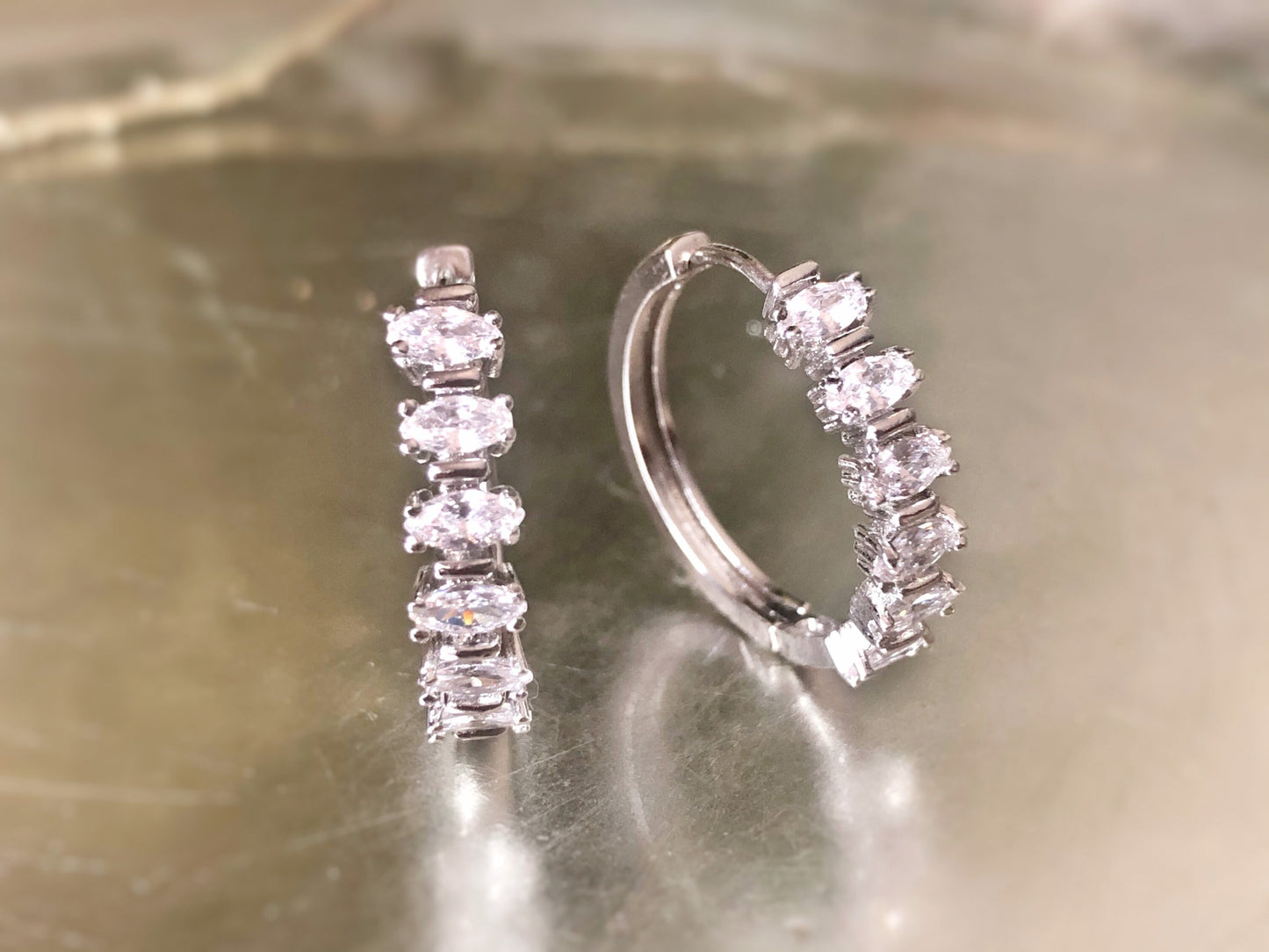 Marquis white sapphire 25mm hoop earrings in 18K rose gold, gift for her, gift for mom