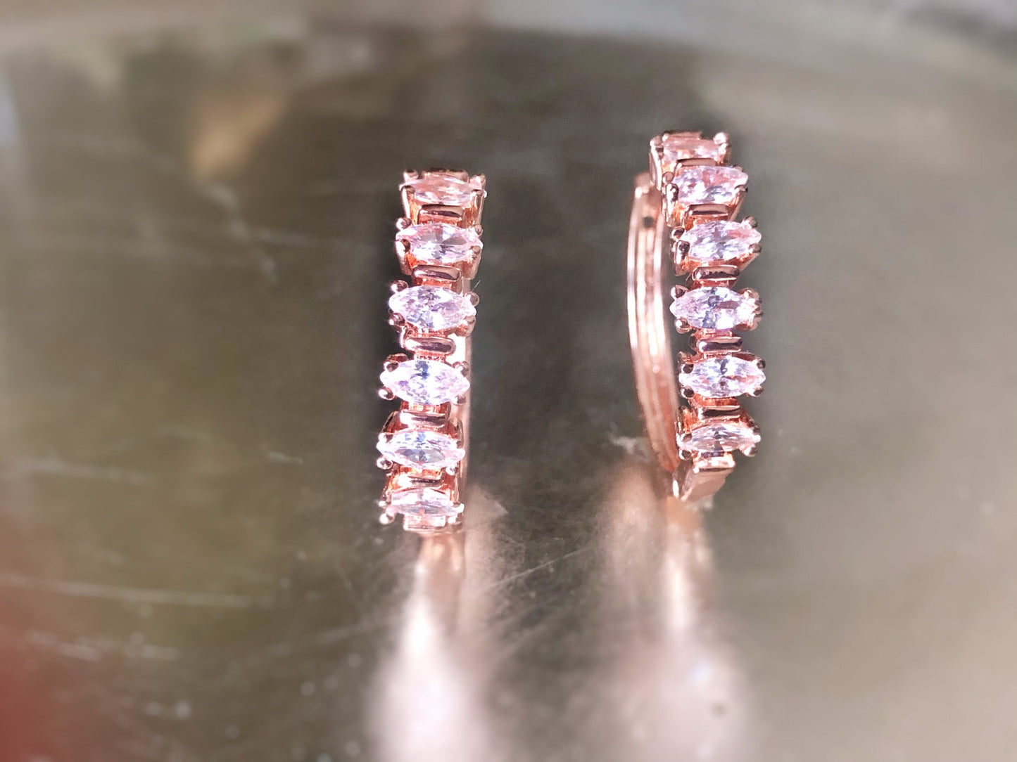 Marquis white sapphire 25mm hoop earrings in 18K rose gold, gift for her, gift for mom