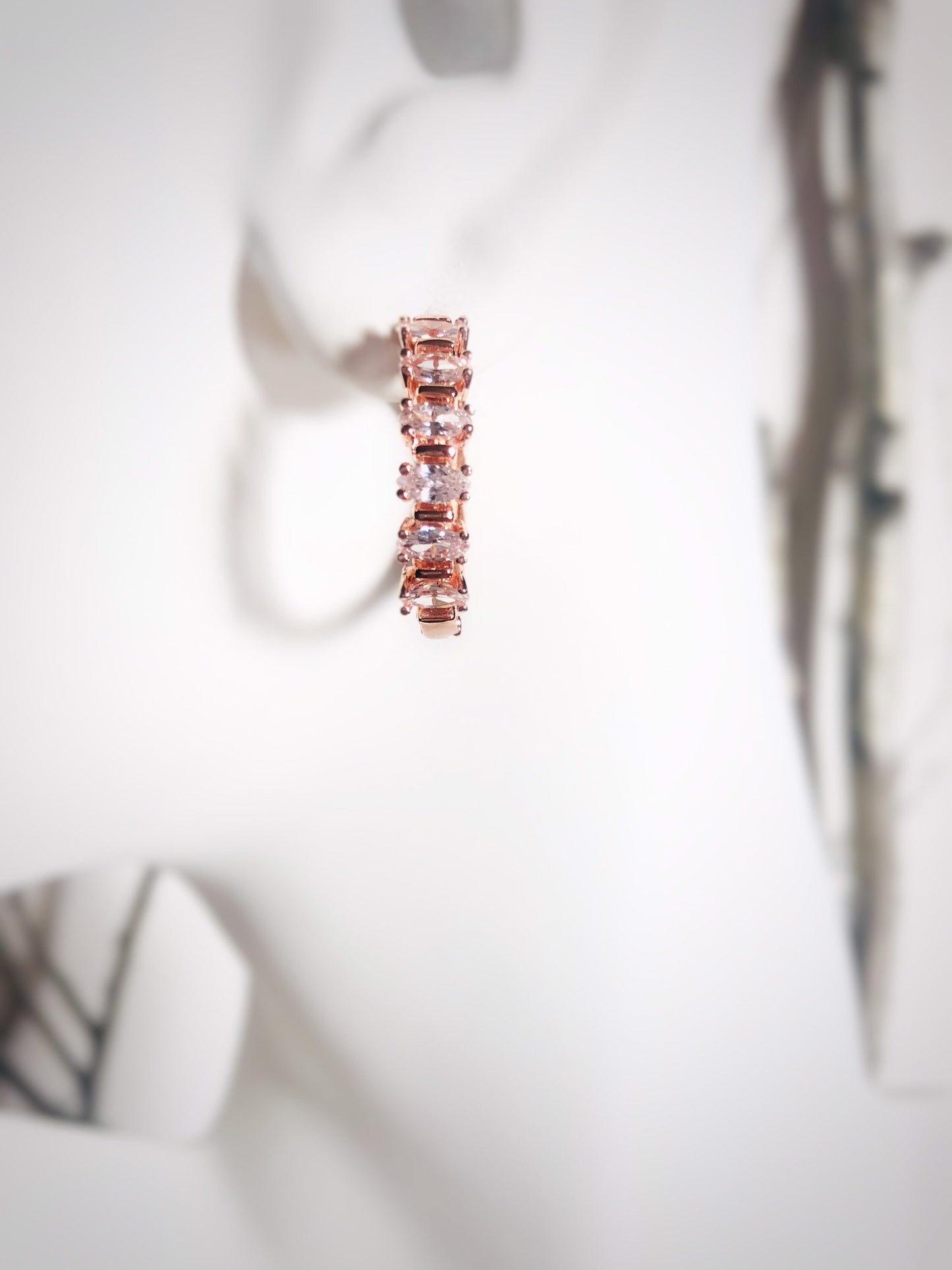 Marquis white sapphire 25mm hoop earrings in 18K rose gold, gift for her, gift for mom