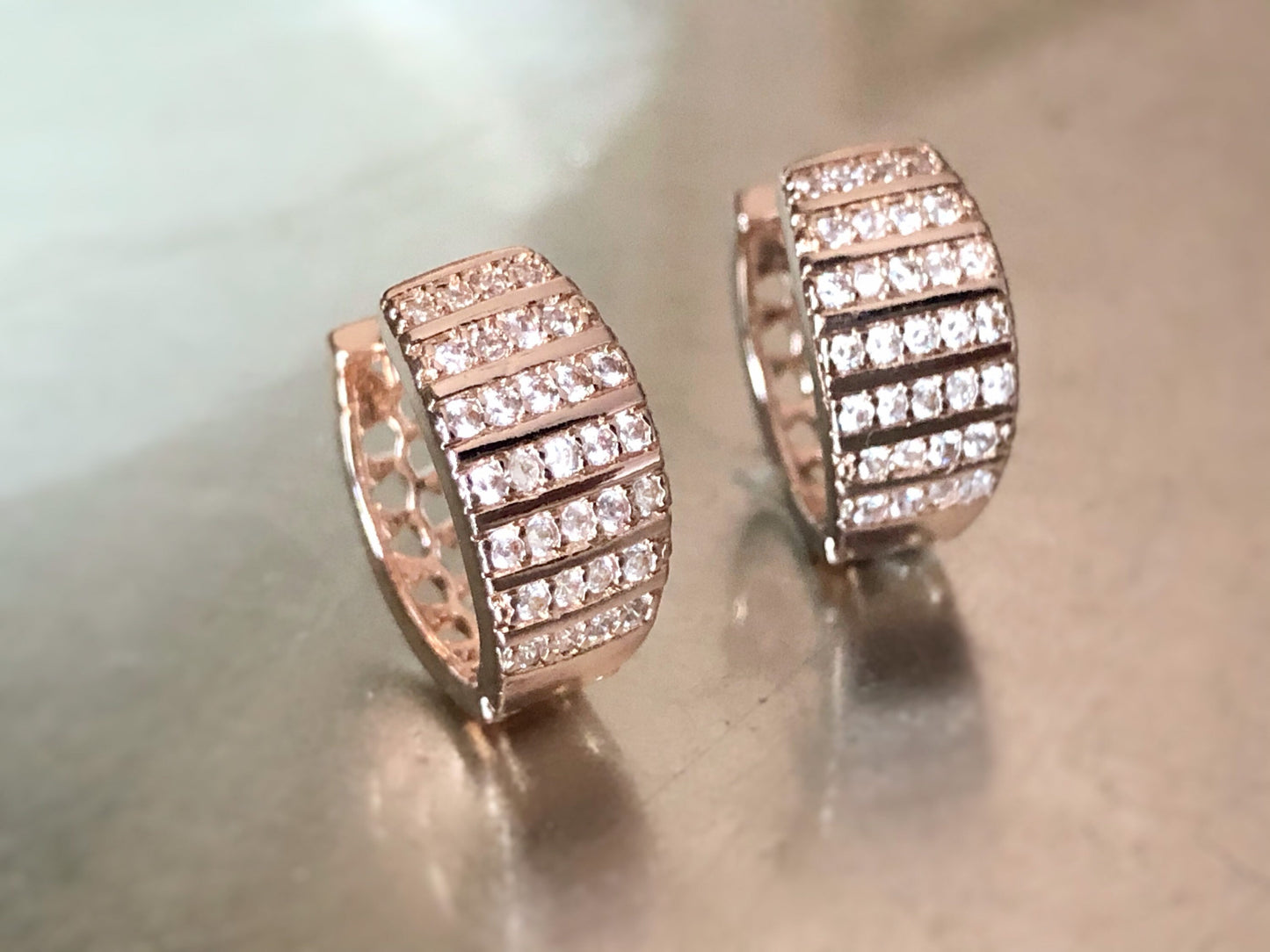 Pave white sapphire hoop earrings in 14K rose gold filled, gift for her, gift for mom