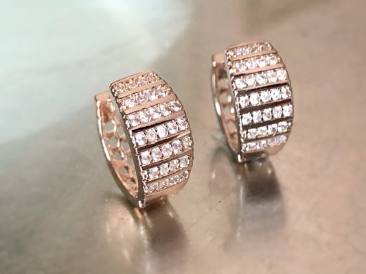 Pave white sapphire hoop earrings in 14K rose gold filled, gift for her, gift for mom