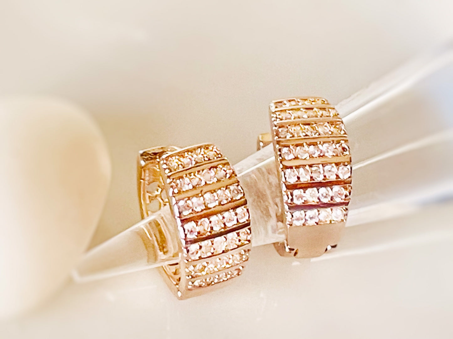 Pave white sapphire hoop earrings in 14K rose gold filled, gift for her, gift for mom