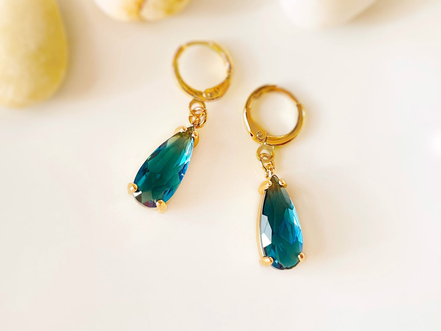 London blue topaz teardrop dangling earring gold, December birthstone, elongated blue gemstone earrings, gift for her, gift for mom