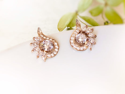 White sapphire stud earrings, white gemstone statement earring in 14K rose gold, gift for her, April birthstone