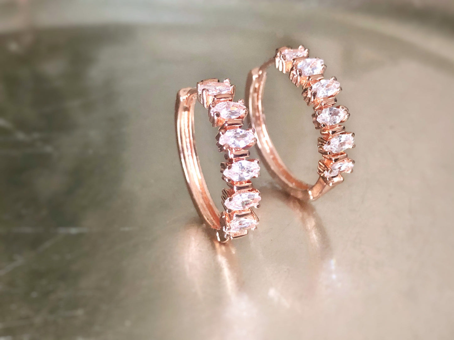 Marquis white sapphire 25mm hoop earrings in 18K rose gold, gift for her, gift for mom