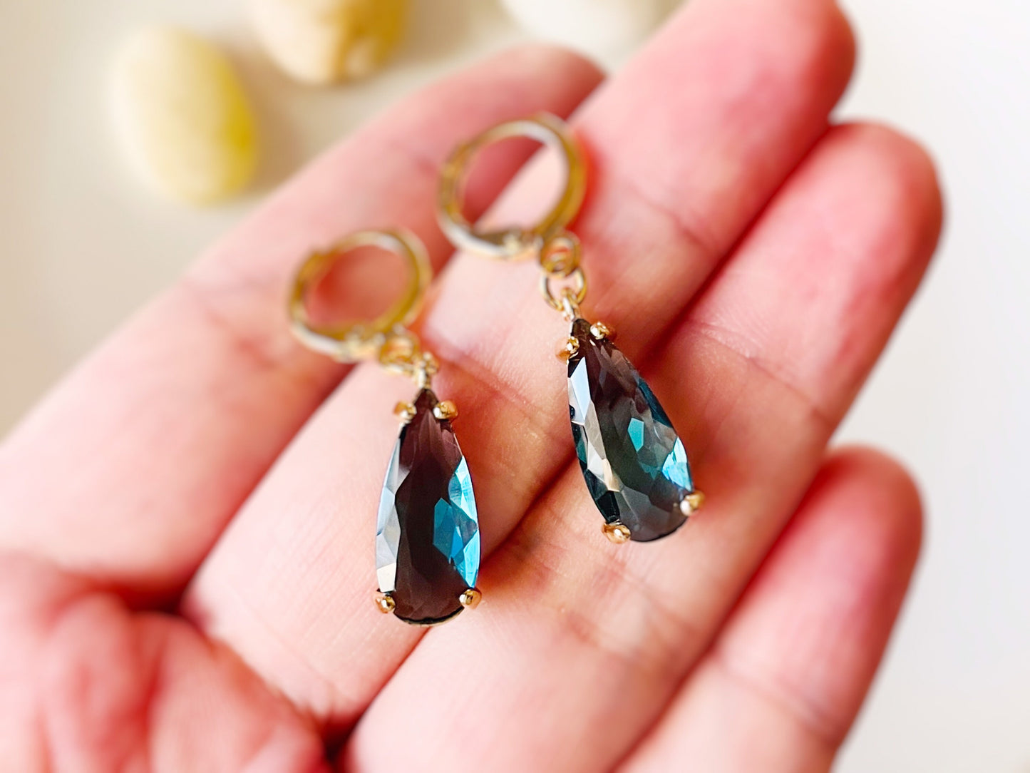 London blue topaz teardrop dangling earring gold, December birthstone, elongated blue gemstone earrings, gift for her, gift for mom