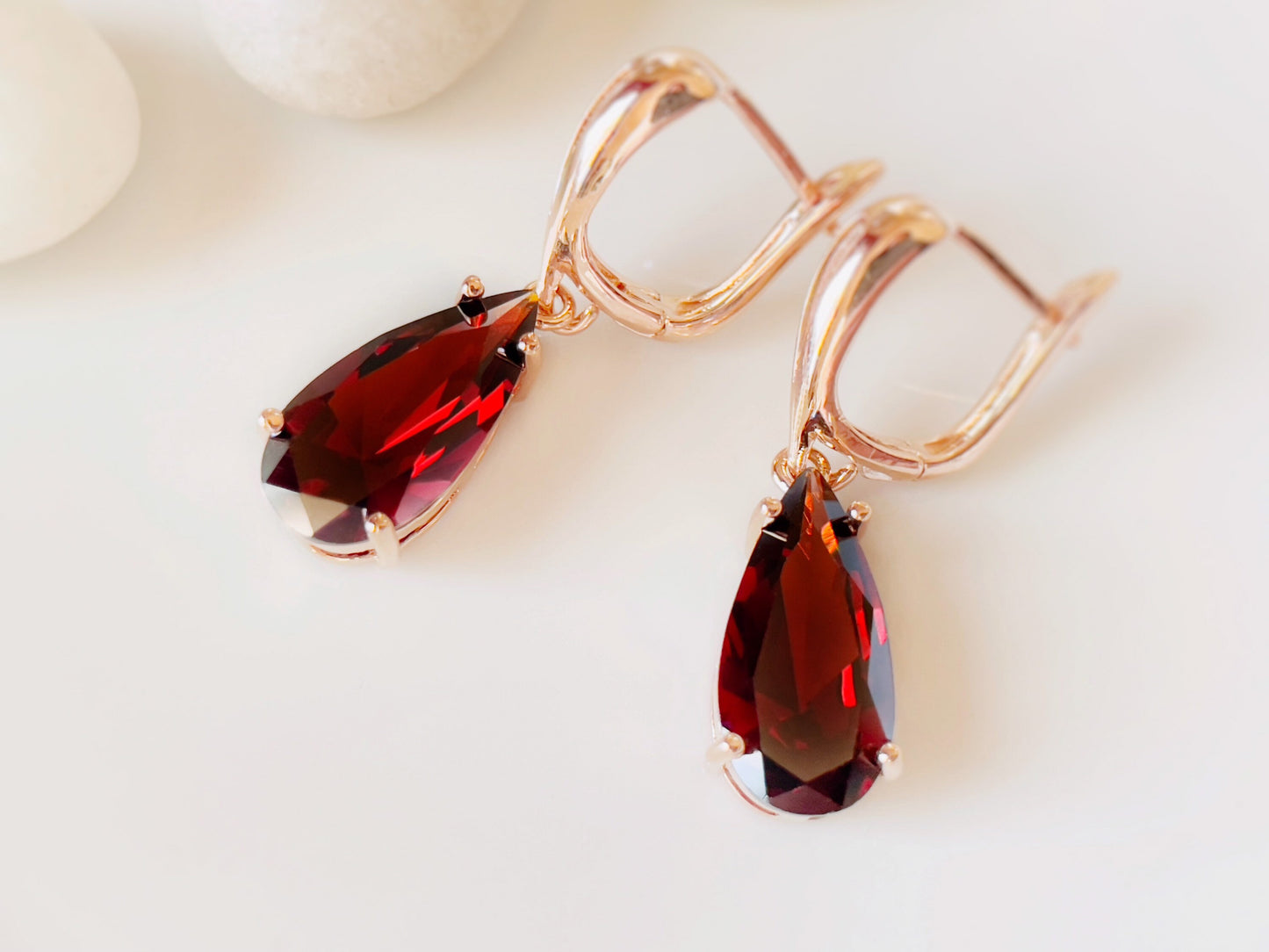 Large garnet teardrop dangle earring, January birthstone earrings, red gemstone drop earrings, gift for her, gift for mom