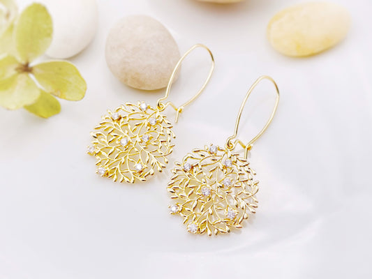 Floral filigree gold earrings, bridal earrings gold, bridesmaids earrings, wedding jewelry, gold, gift for her