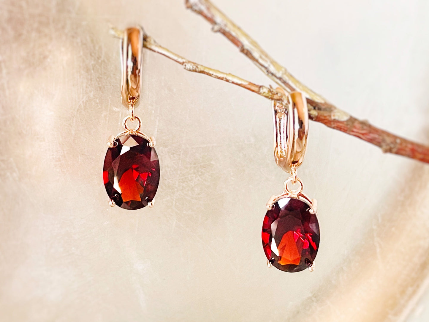 Large cushion cut garnet dangling earrings, dark red gems drop earrings, gift for her, gift for mom, bridal earrings, January birthstone