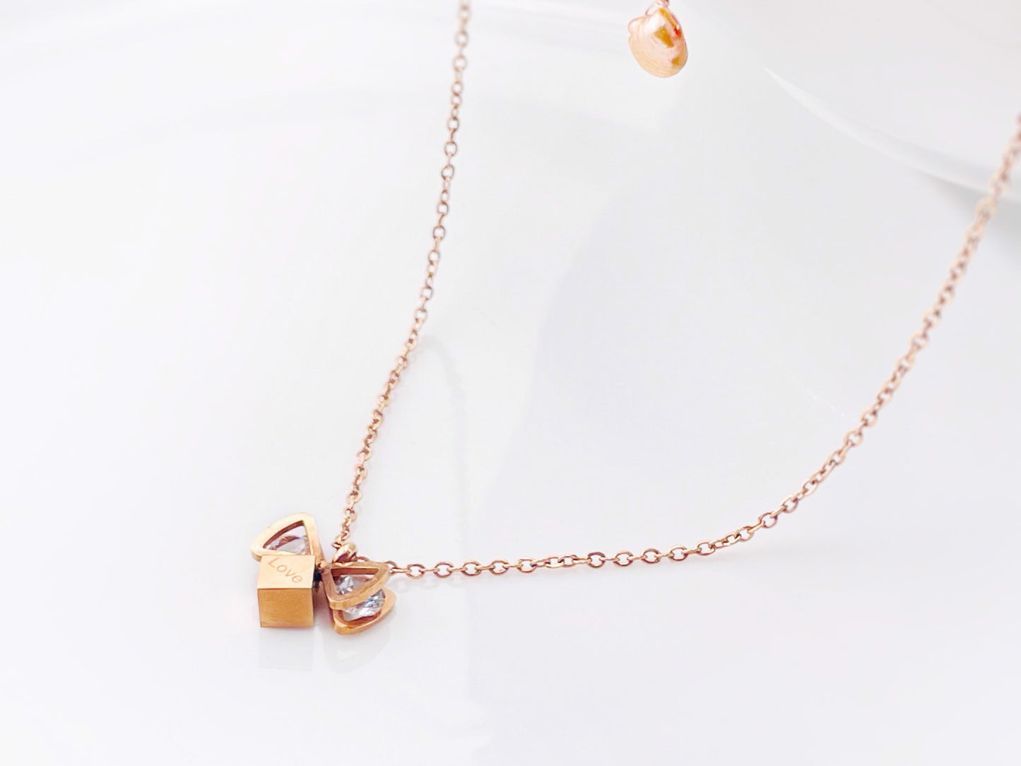 LOVE Pendant Necklace in 18K Rose Gold Fillled, white sapphire love dainty necklace, , Gift for Women, Gift for Mom, valentines gift