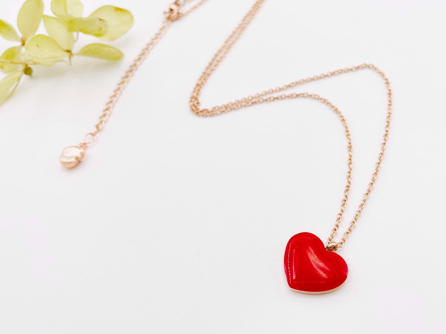 Red Heart Pendant Necklace in 18K Rose Gold Fillled, Dainty Necklace, Gift for Women, Gift for Mom